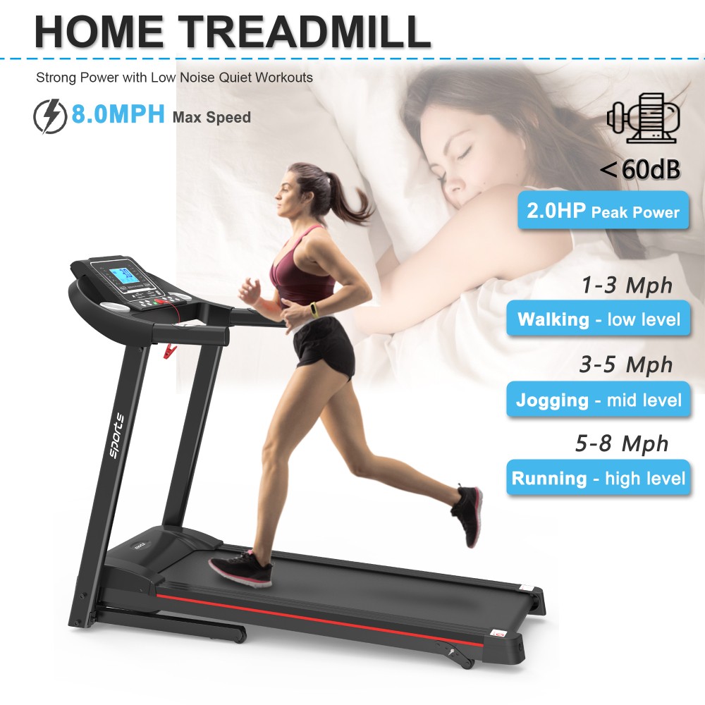 Foldable Incline Treadmill Folding Running Home Workout 5" LCD Screen Bluetooth