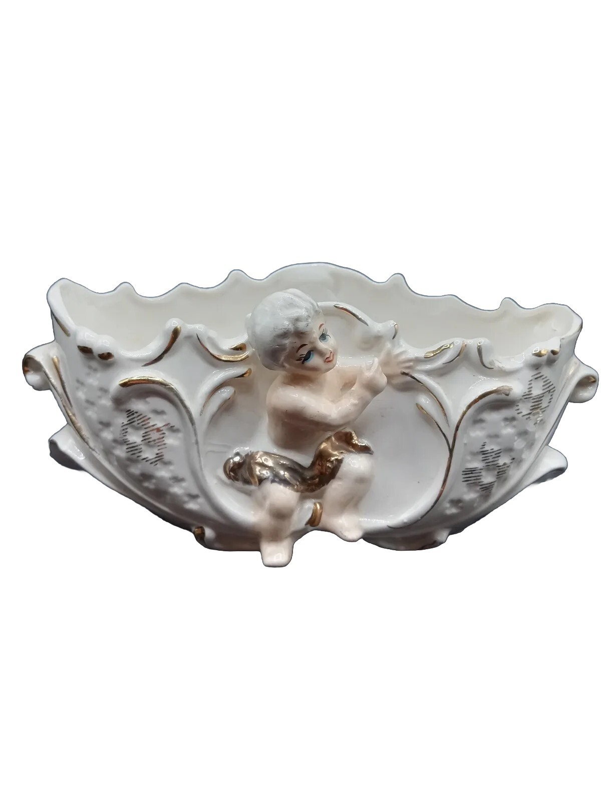 PORCELAIN CHERUB PLANTER  9 TALL  4 HIGH