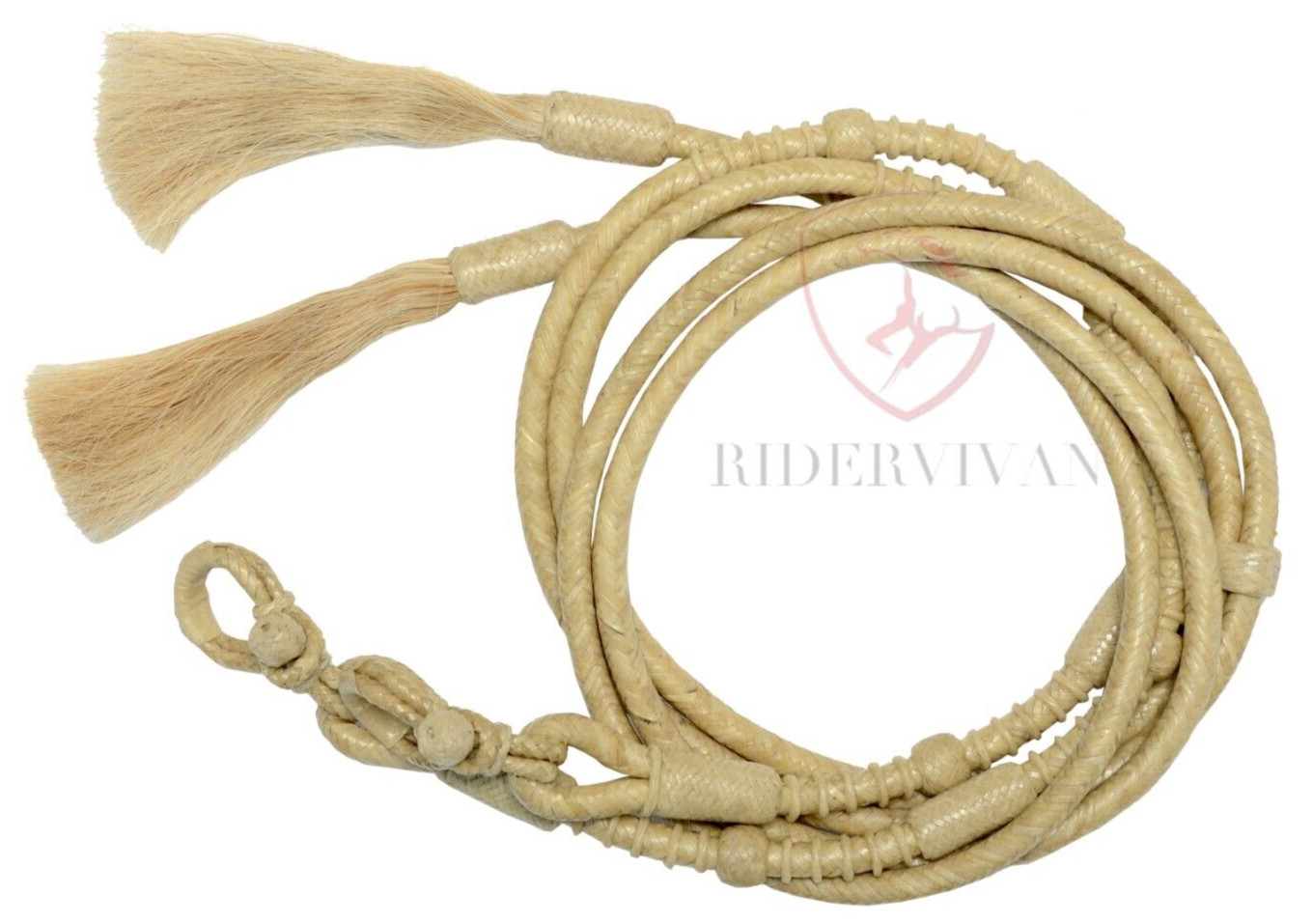 Split Reins 20 plaits Genuine Cow Rawhide,84" Long With Mane Horse Hair Tassels.