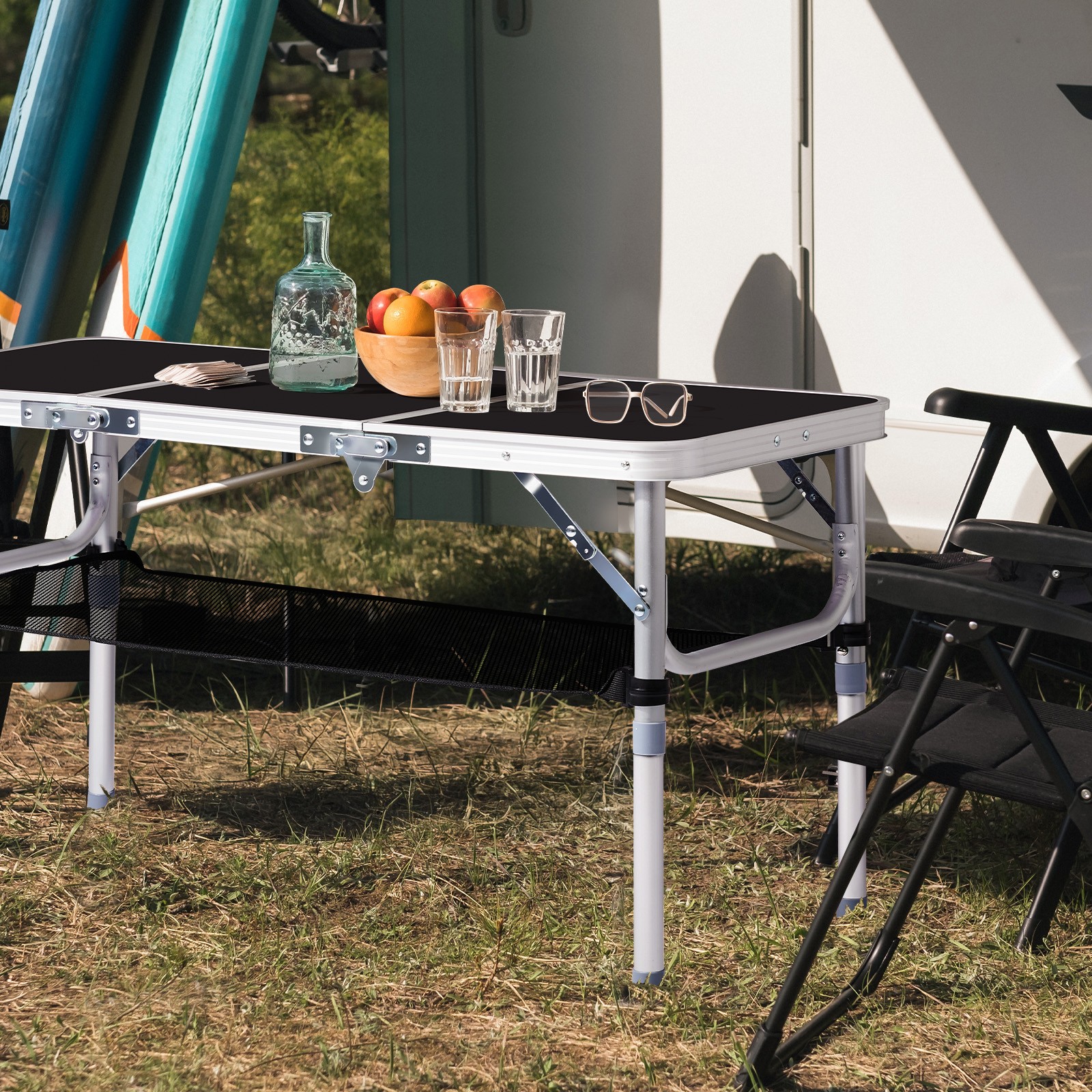 3 FT Portable Aluminum Folding Camping Table, with Bag Adjustable Height Outdoor