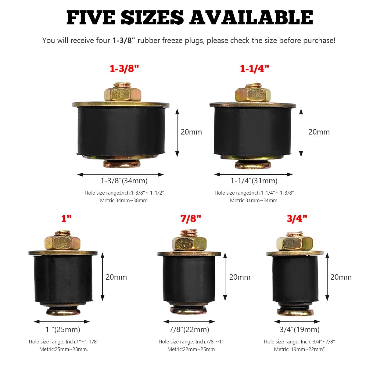 4 PCS Rubber Expansion Plug, Expandable Freeze Plugs Fit Hole Size 1-3/8 Inch...