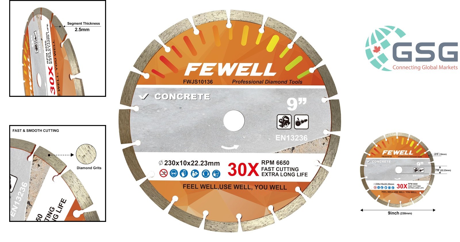 9 Inch Diamond Blade, Segmented General Purpose Blade Dry/Wet Cutting Concret...