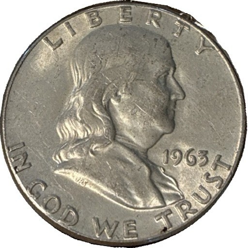 1963 Franklin Half Dollar 50C US Coin 90% Silver Business Strike.