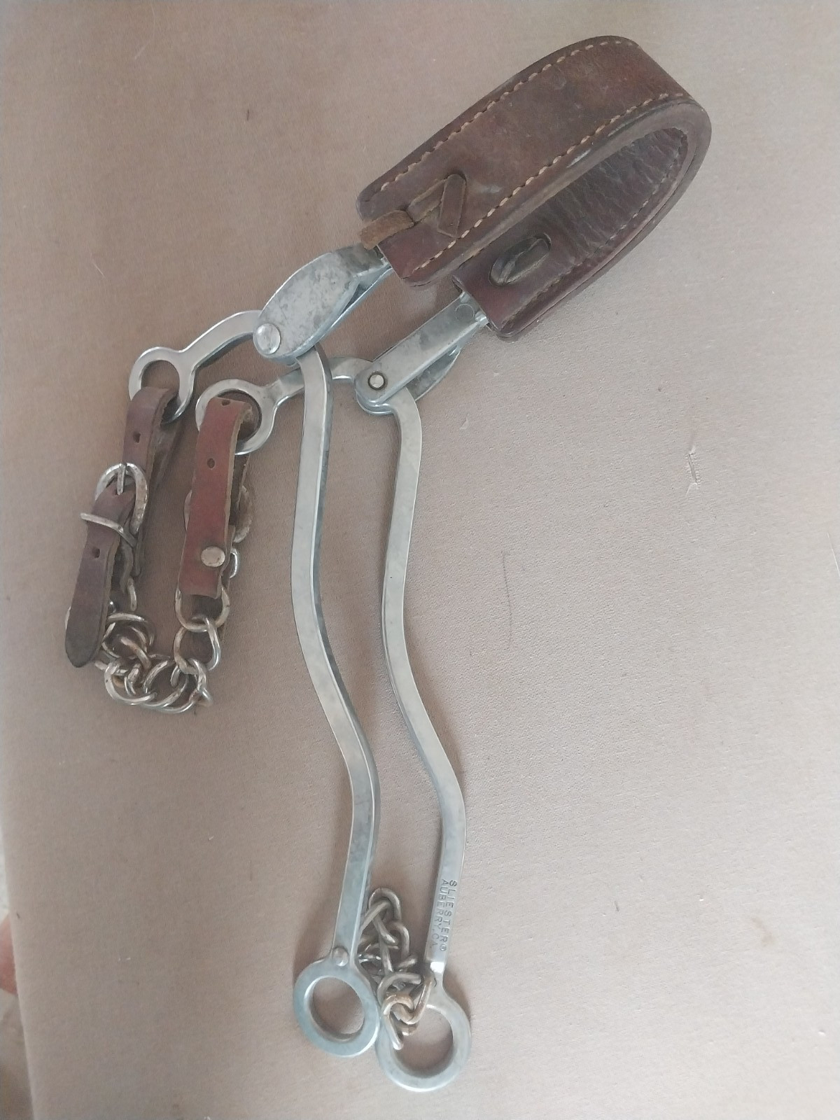 SLIESTER HACKAMORE - LEATHER NOSE BAND - CURB CHAIN -  STAINLESS -  9" CHEEKS,