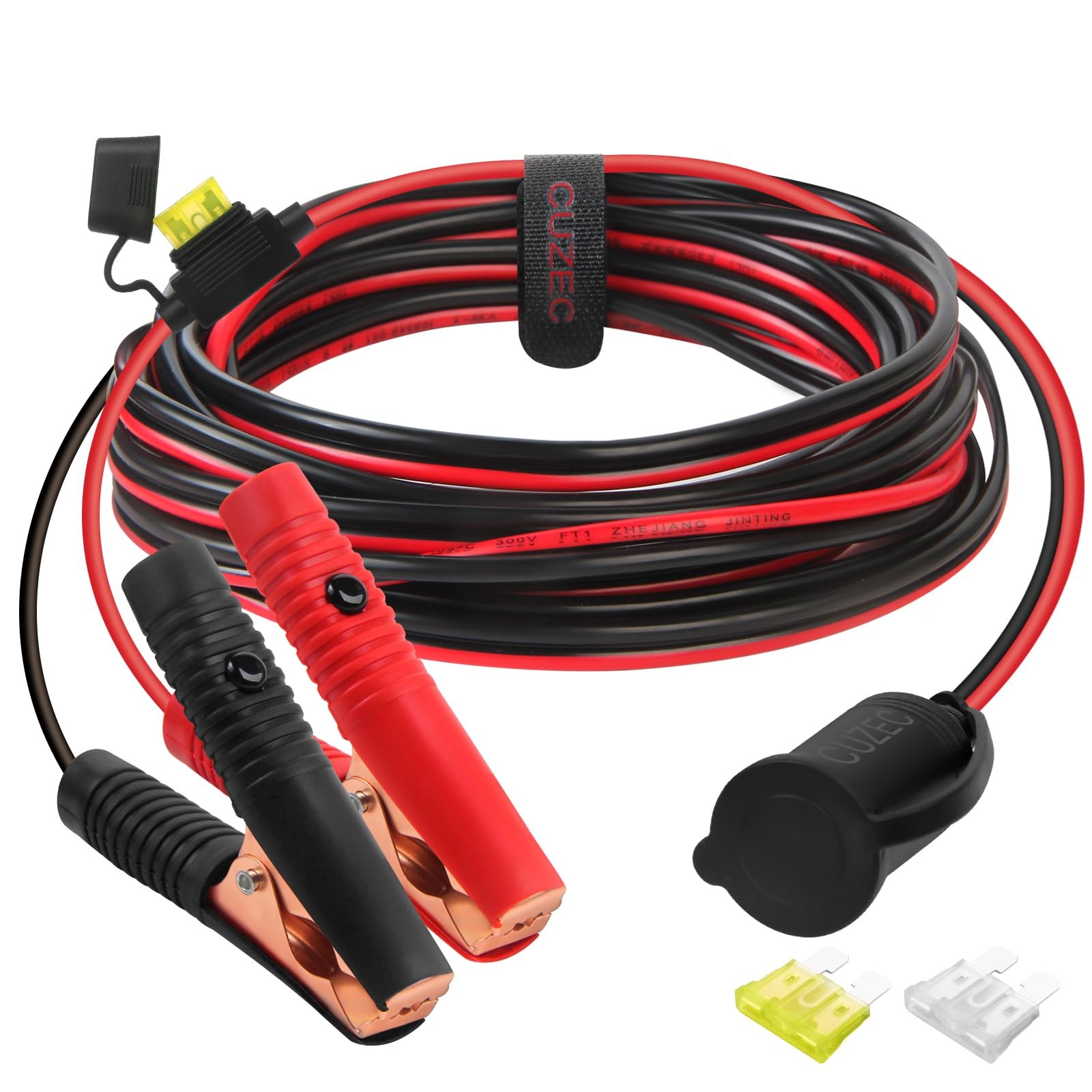 CUZEC 12V/ 24V Extension Cord Plug Socket with Battery Clamp 10FT / 3.05m 14...