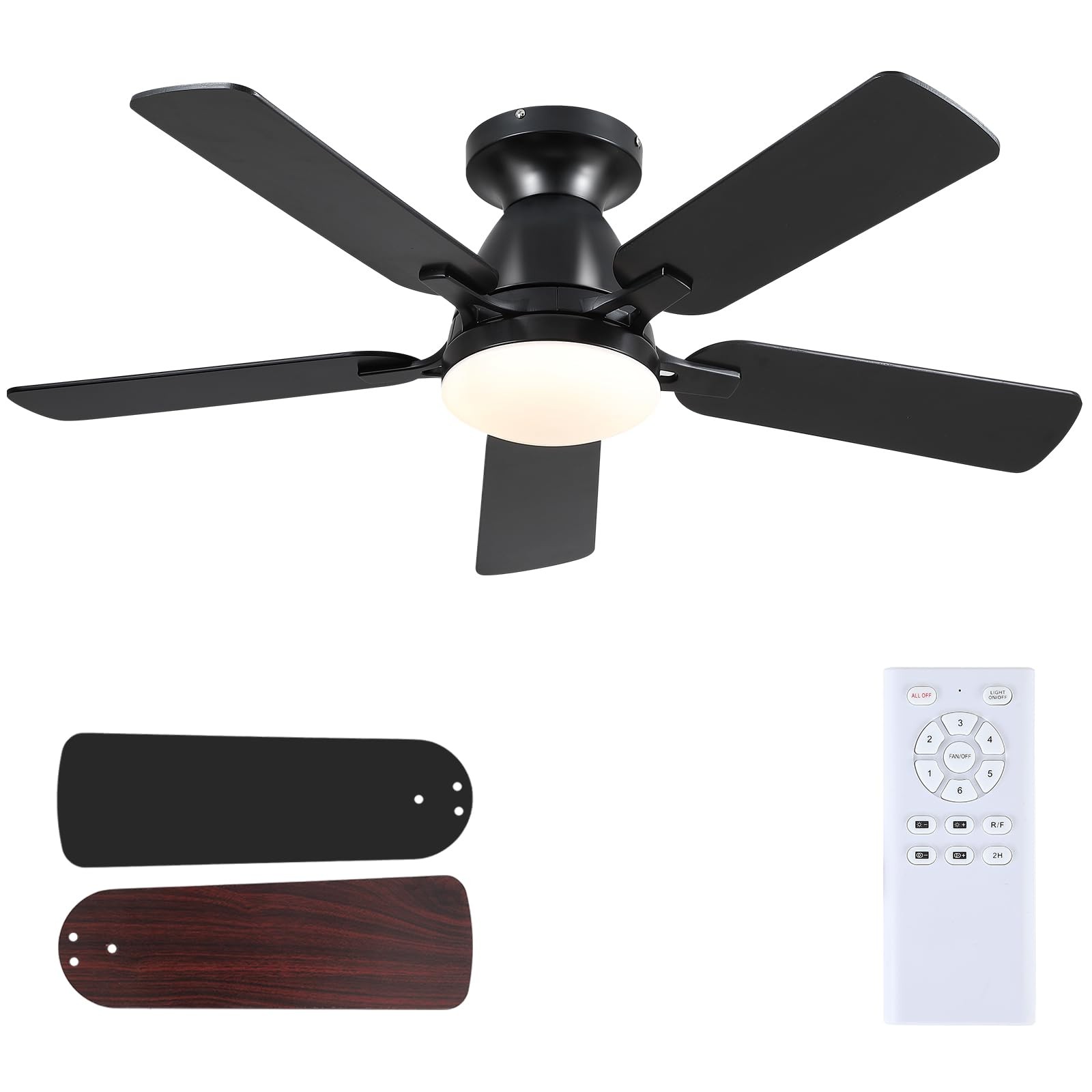 46 Inch Ceiling Fans with Lights and Remote, Black Ceiling Fan with Light Flu...