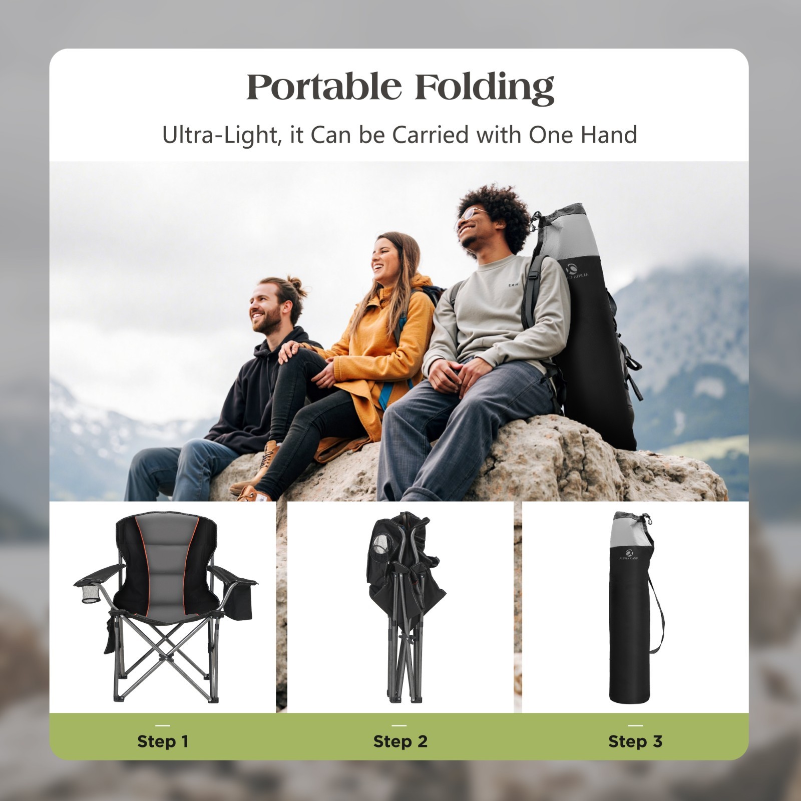 2 Pack Camping Chair Heavy Duty Folding Chairs Oversized Portable Outdoor Chairs