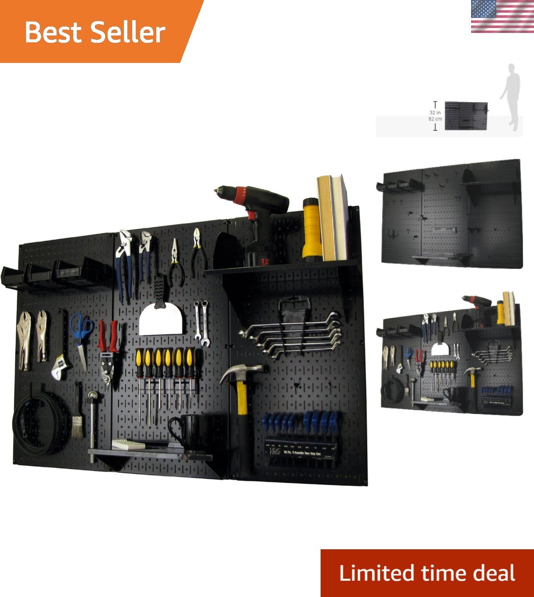 Industrial-Style Metal Pegboard Tool Storage with Accessories for Garage & Shop