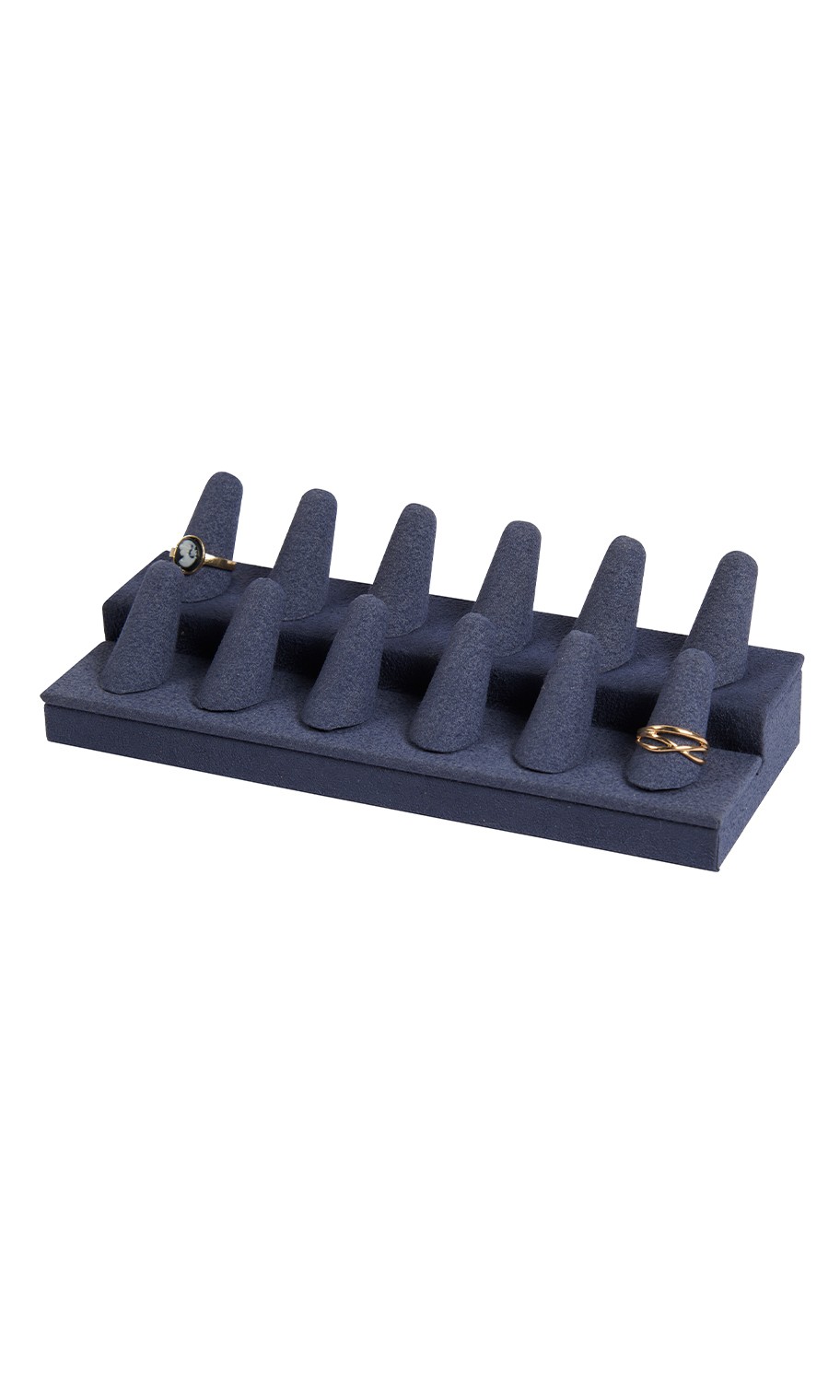 SSWBasics 12-Finger Slate Blue Faux Suede Ring Display