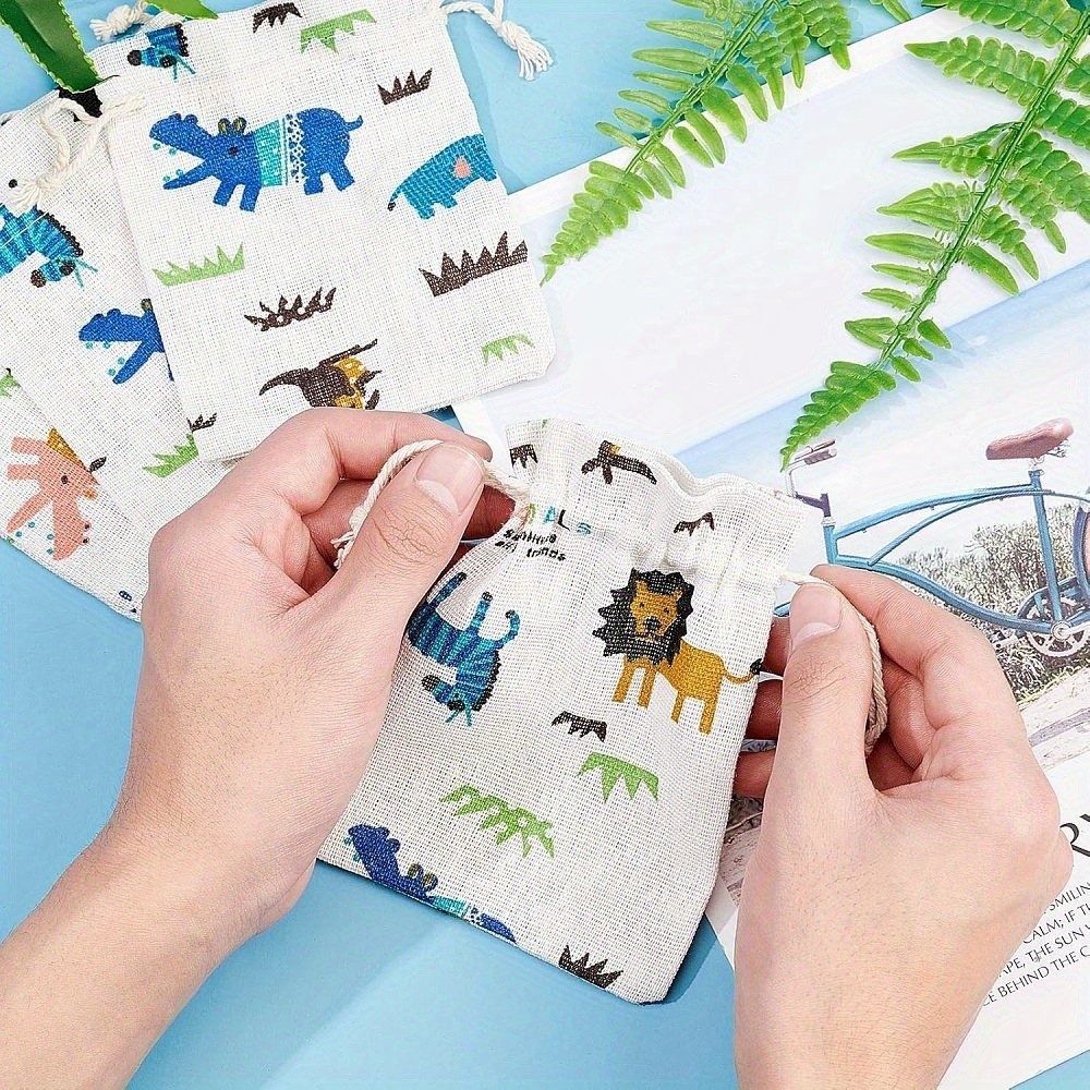 30pcs Polycotton(Polyester ) Packing Pouches Drawstring Bags with Animal Printed