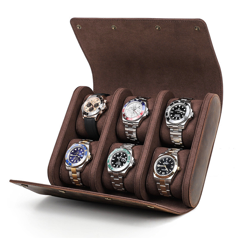 Genuine Leather Watch Box Display Case Organizer Storage for 6 Luxury Watches