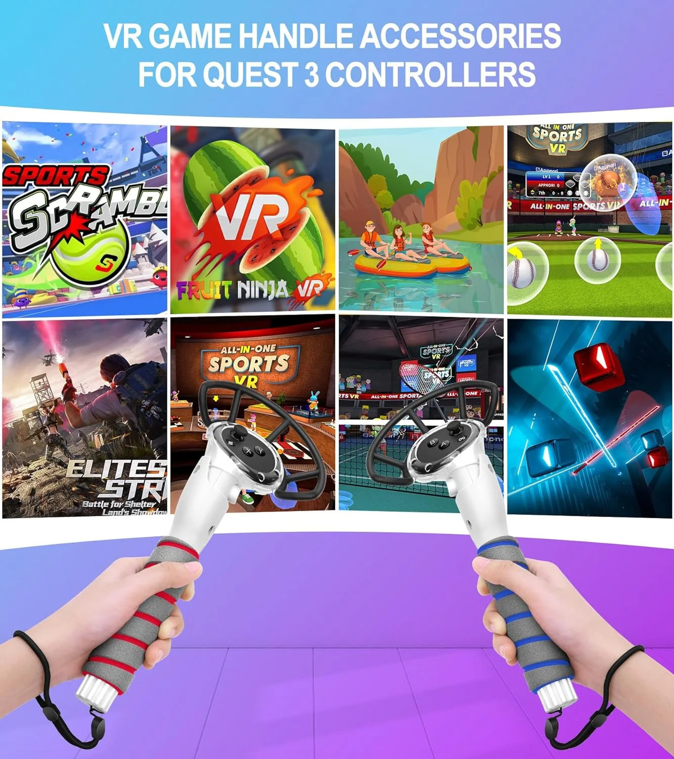 3 in 1 Handle Attachments for Meta Quest 3 Controller Grips Accessories, VR Hand