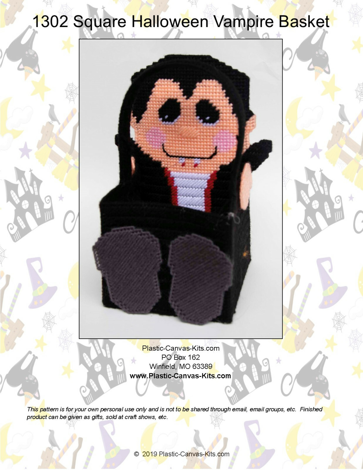 Halloween Vampire Basket-Plastic Canvas Pattern or Kit