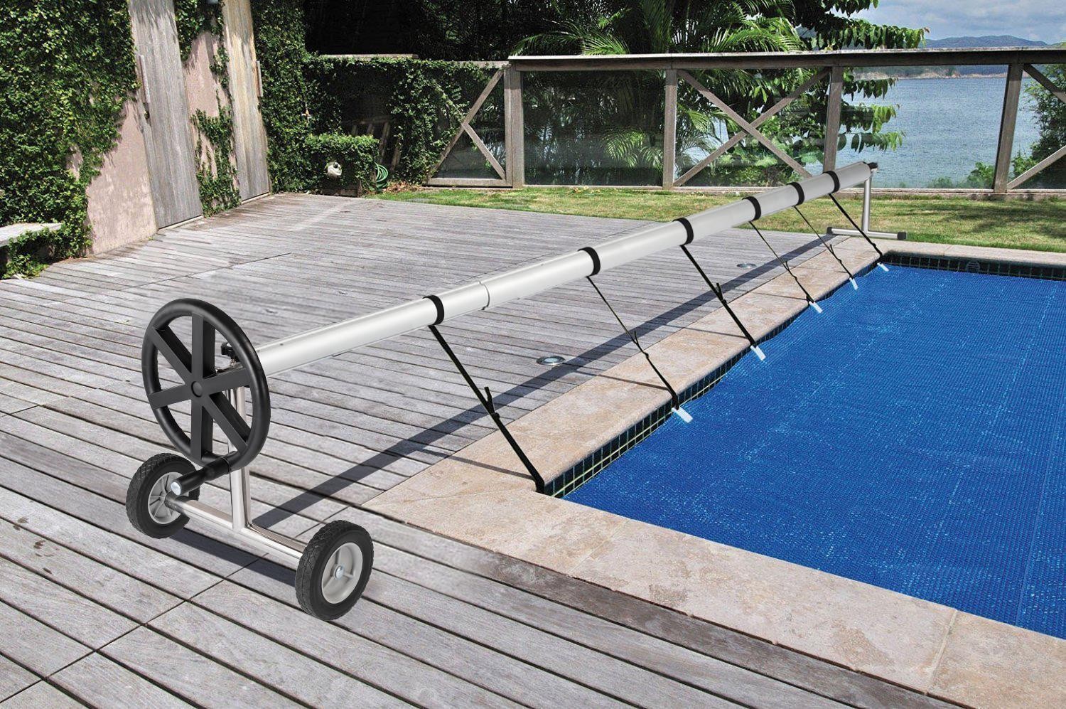 18FT Stainless Steel Solar Cover Reel for Inground Swimming Pools w/Solar Cover