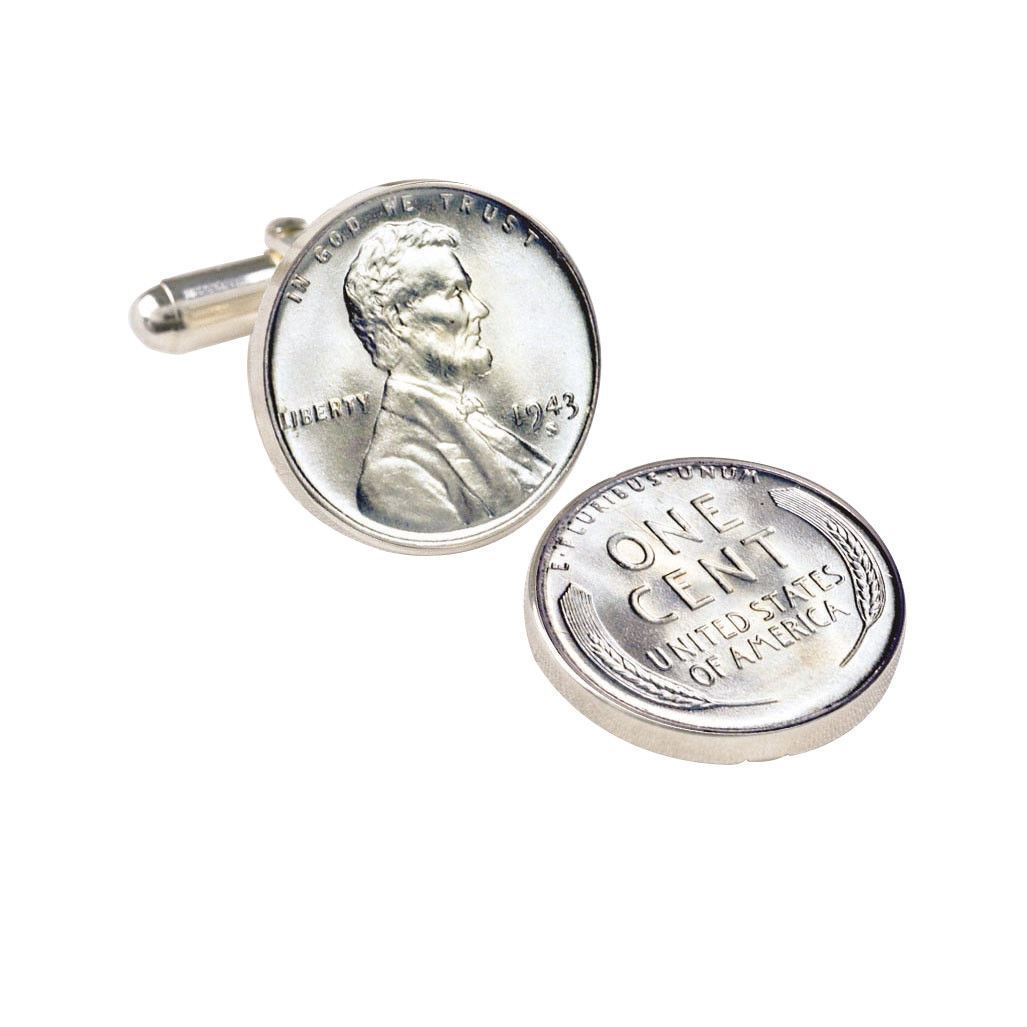 NEW American Coin Treasures 1943 Lincoln Steel Penny Coin Cuff Links 2250