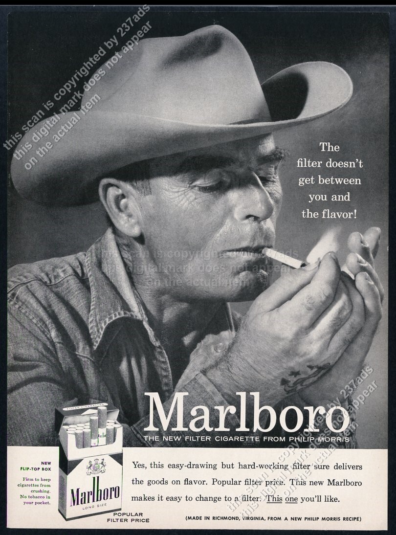 1955 Marlboro Man cowboy photo Marlboro cigarettes vintage print ad