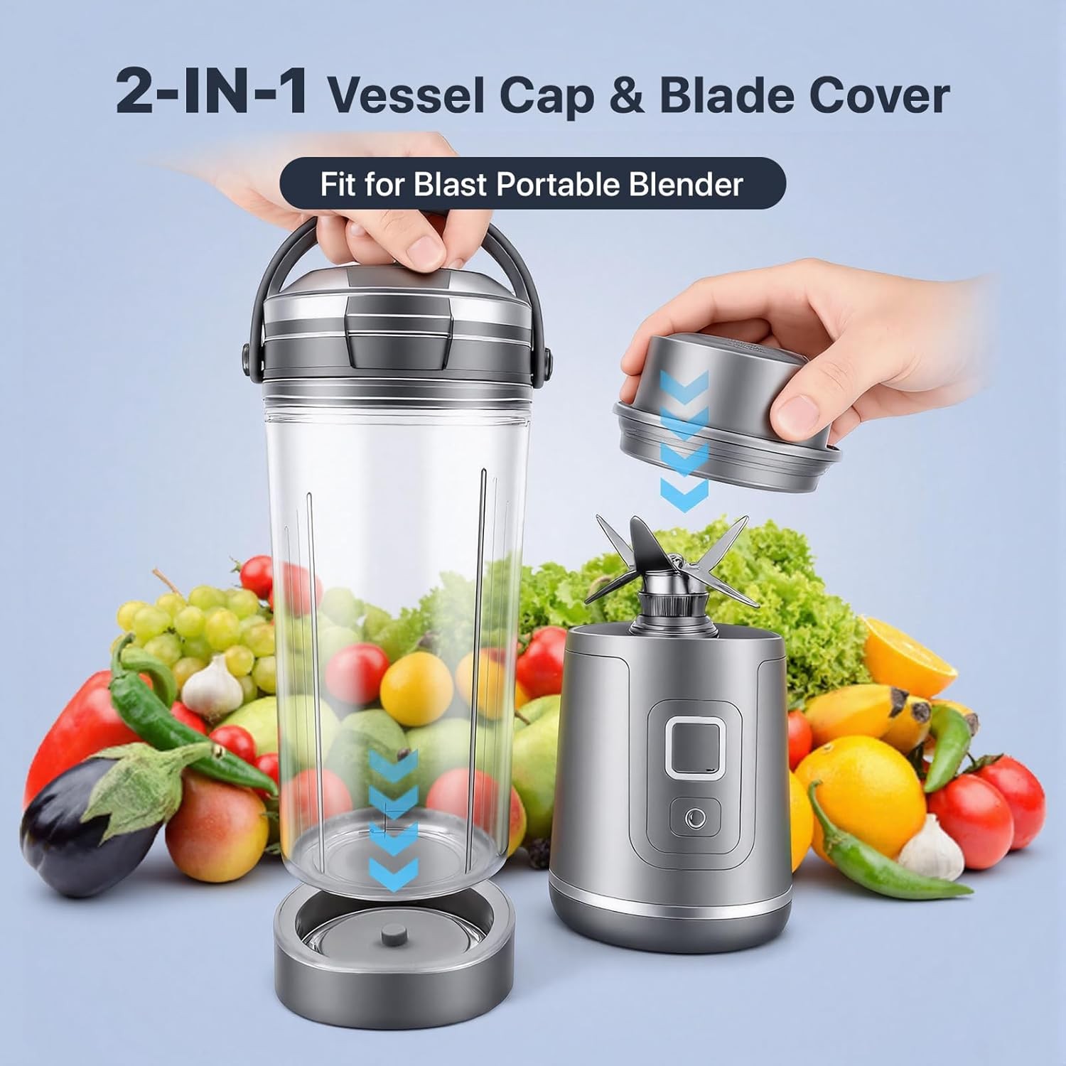 Vessel Cap & Blade Cover Set Compatible with Ninja Blast Portable Blender BC100