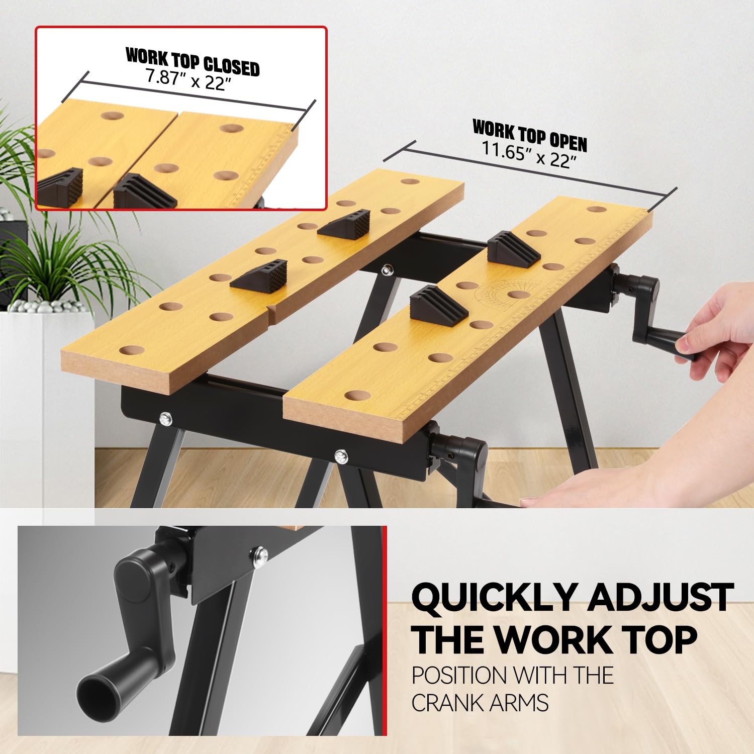 Auto Dynasty Adjustable Folding Workbench with Built-in Ruler & Yellow