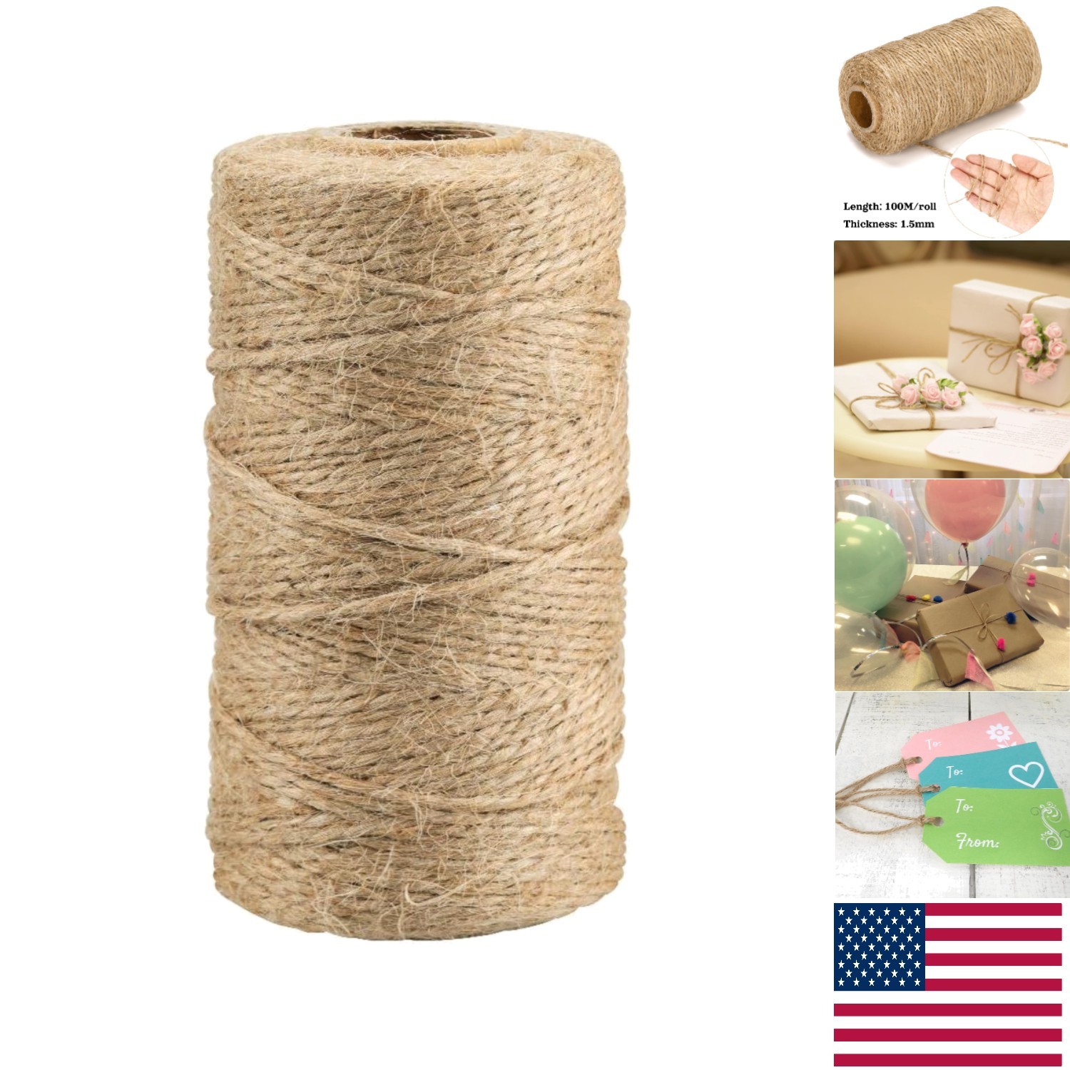 Durable 1.5mm Jute Twine for Garden Projects & Elegant Gift Wrapping - 328 Feet