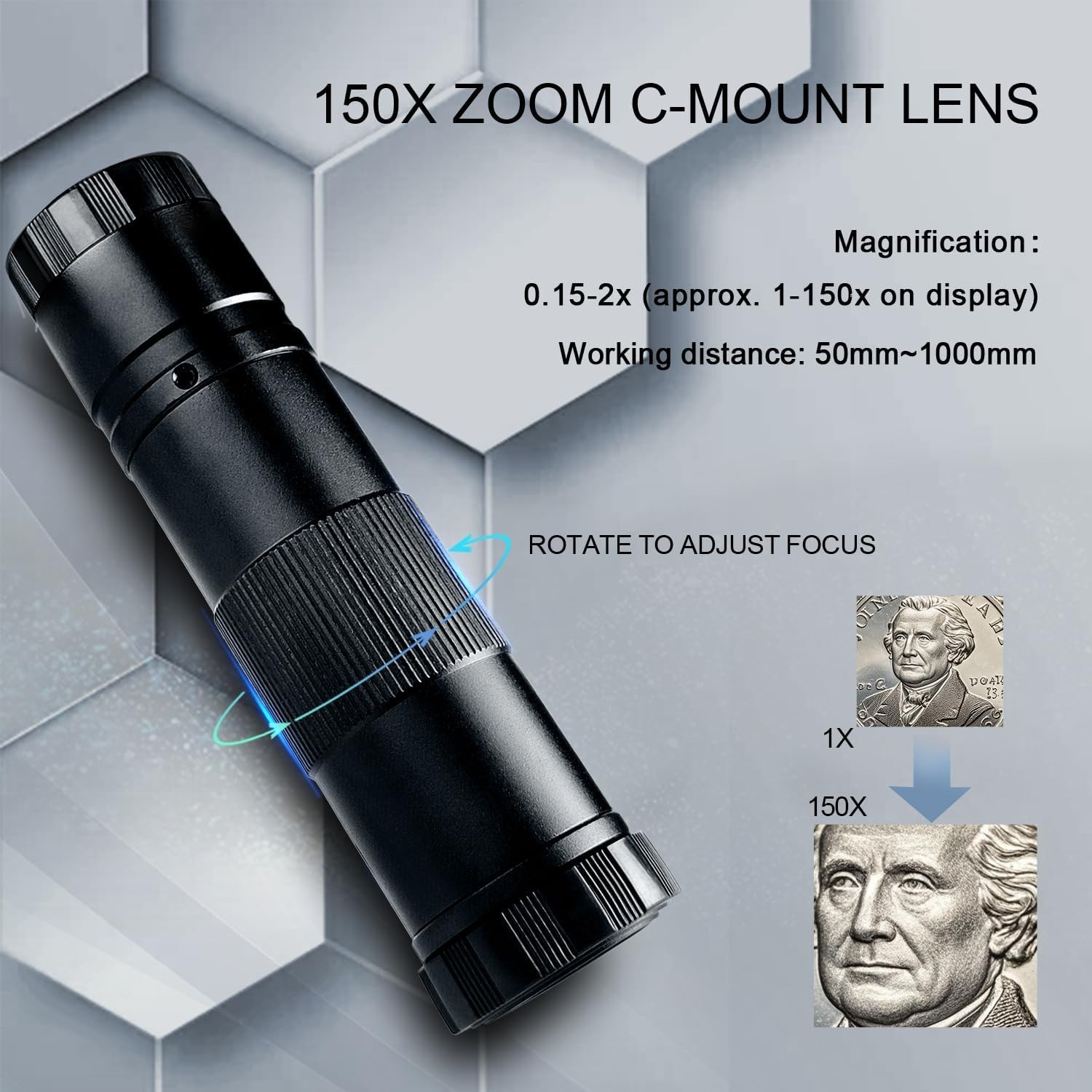 150X Zoom C-Mount Lens Industrial Microscope