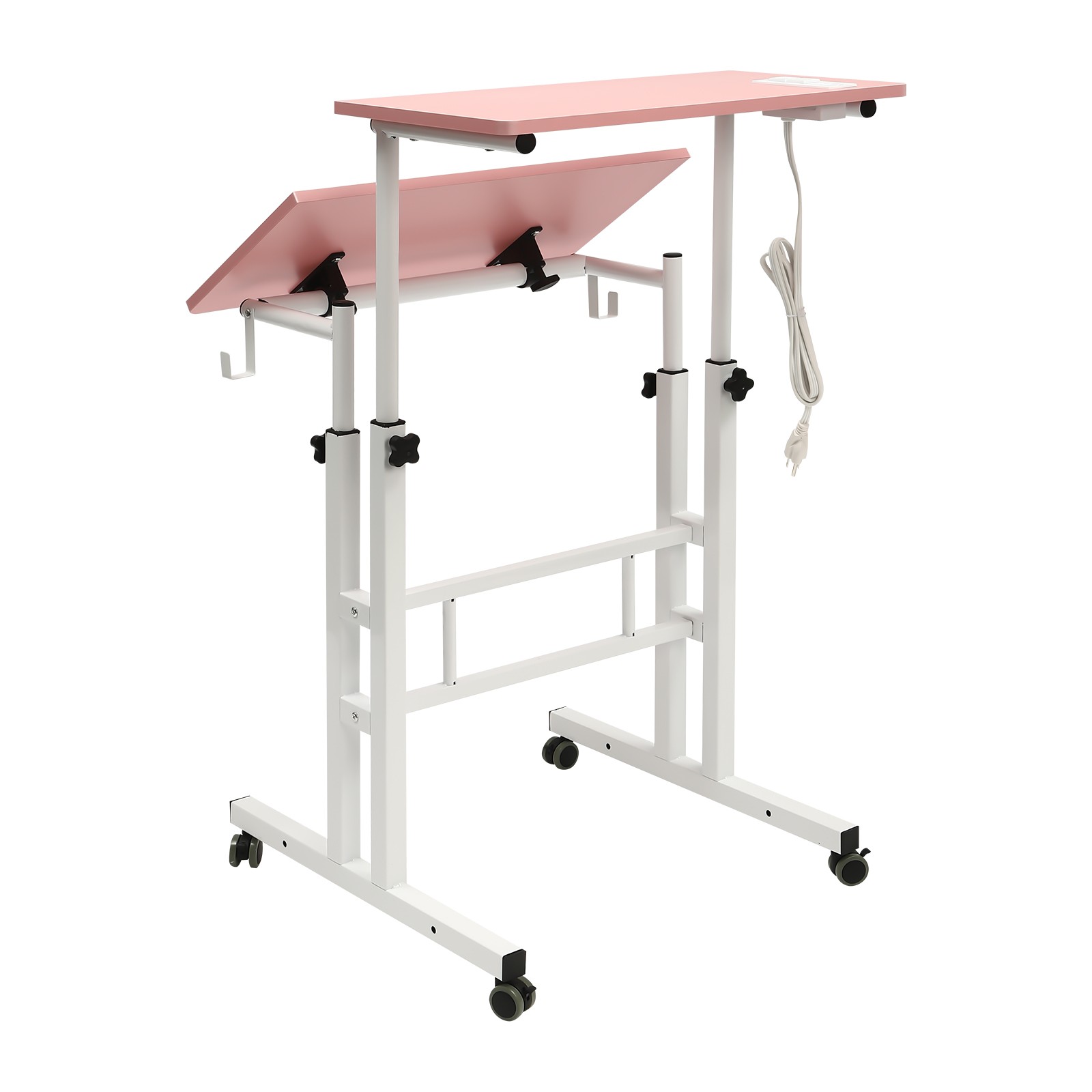 Mobile Adjustable Standing Desk with Dual Desktop for Home & Office