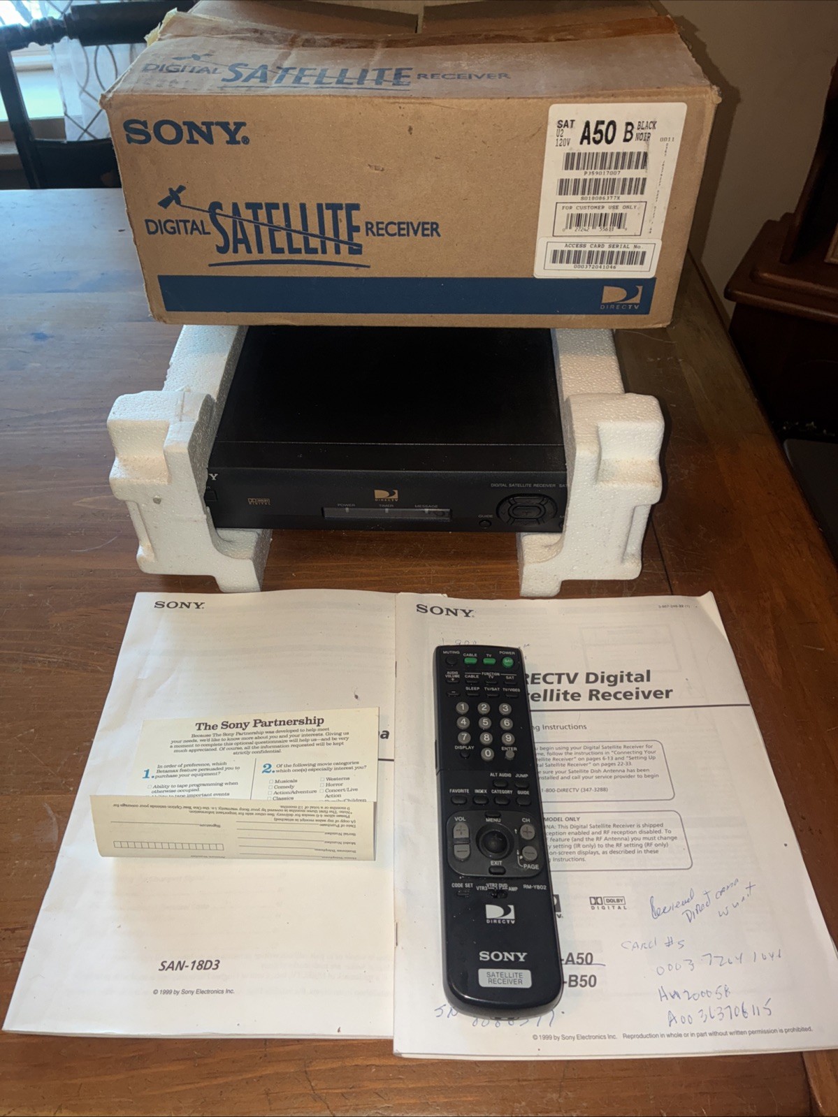 Sony Digital Satellite receiver w/remote manual DirectTV working Model SAT-A50B