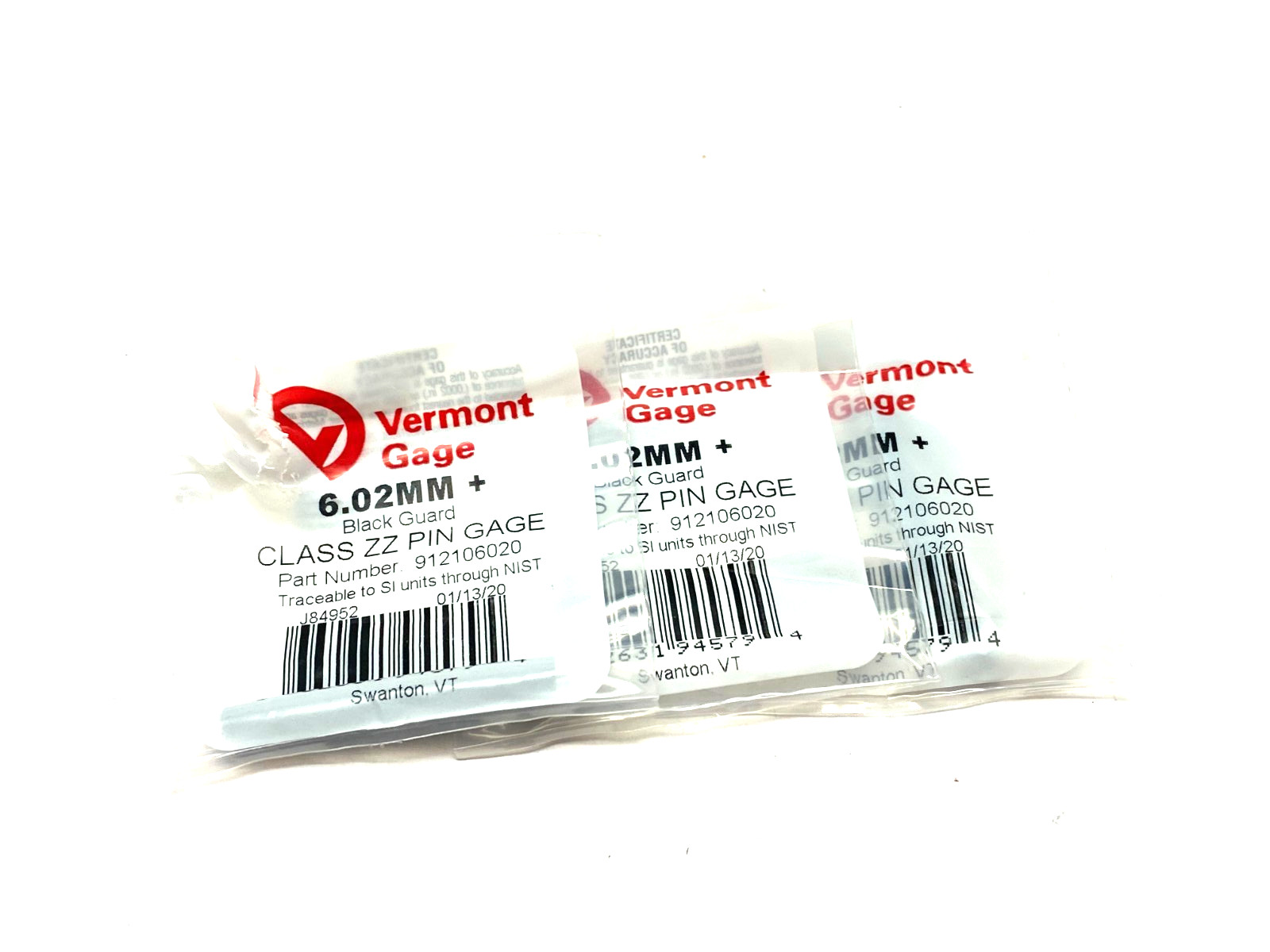 Vermont Gage 912106020 Black Guard Class ZZ Plus Pin Gage LOT OF 3