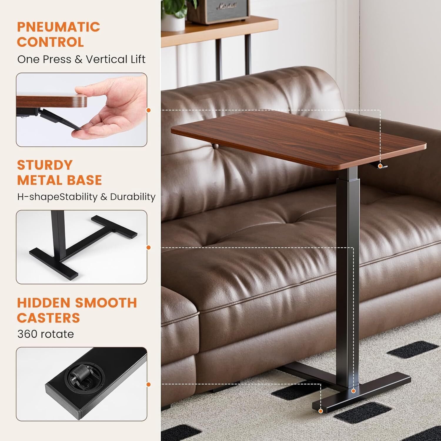 Adjustable Office Home Overbed Bedside Table with Wheels Use Bed Standing Table