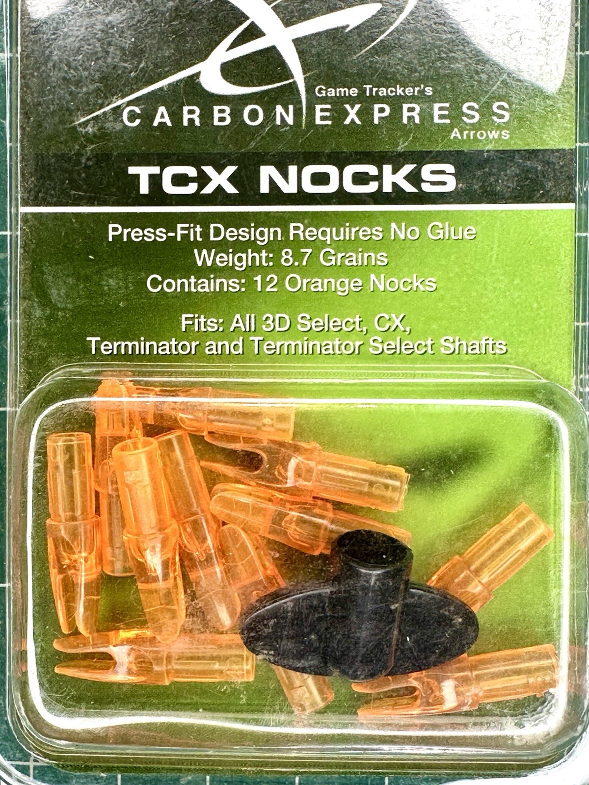 Game Tracker’s Carbon Express TCX Nocks • Press Fit No Glue • 8.7 Grains Orange
