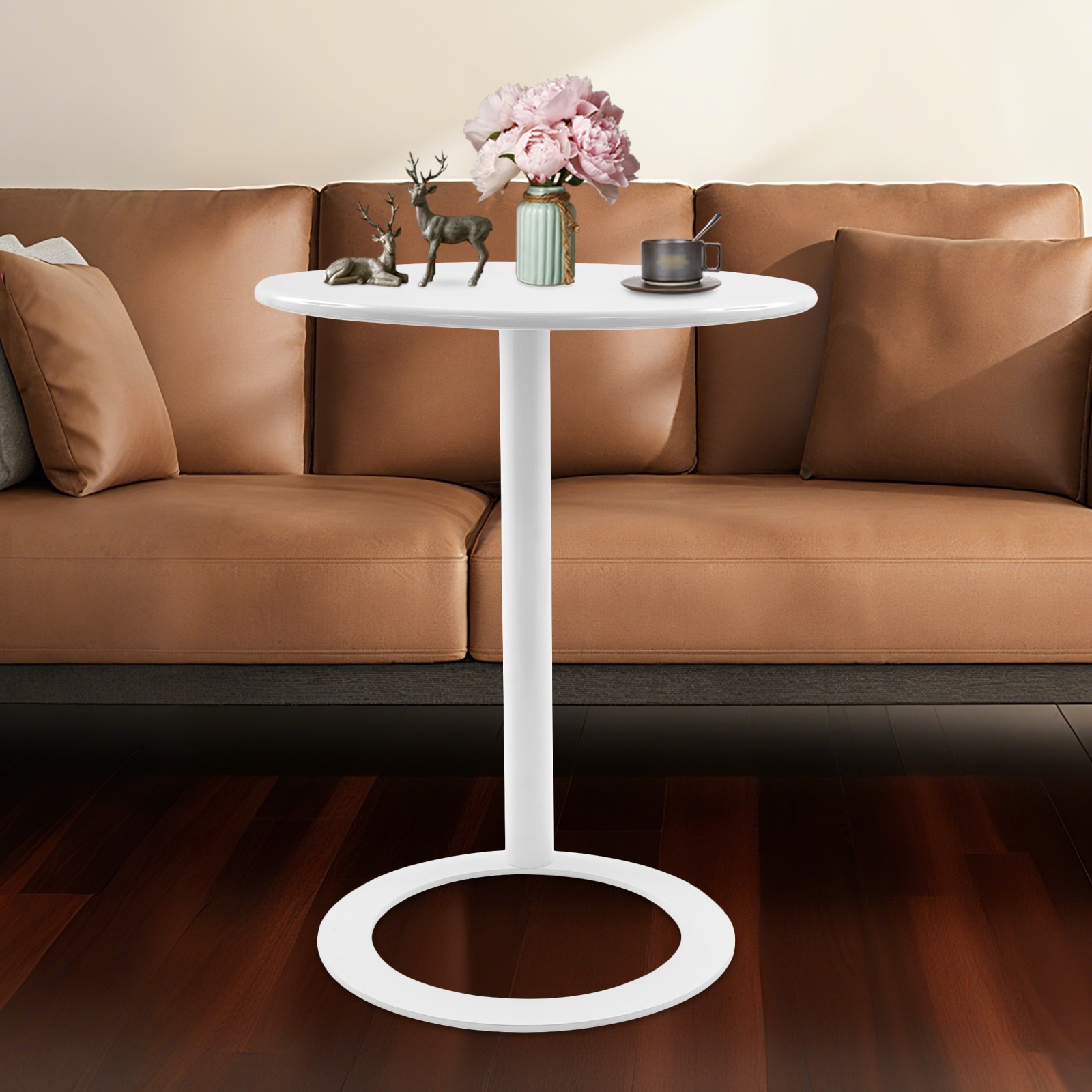 Round Side Table with O-Shaped Base - Stylish, Space-Saving Design