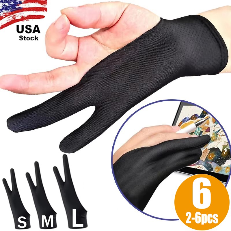 6x Digital Drawing Glove Artist Glove for Drawing Table Two-Finger Artist Gloves