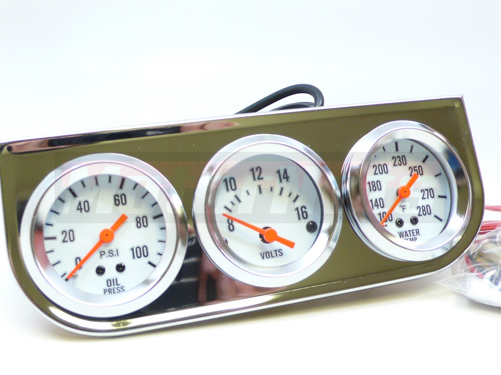 Hot Rod 2" Chrome Mechanical e Oil Pressure Water Temp. Volt Triple 3 Gauge set