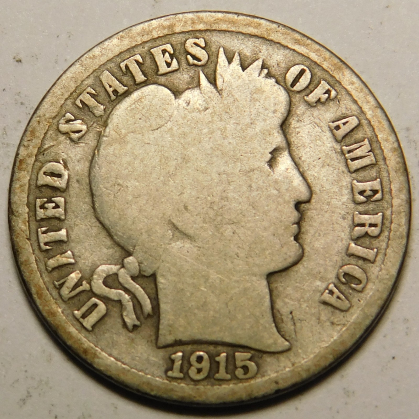 1915 S Barber Dime 90% Silver G-VG  "Actual Coin Pictured - Not Cleaned"