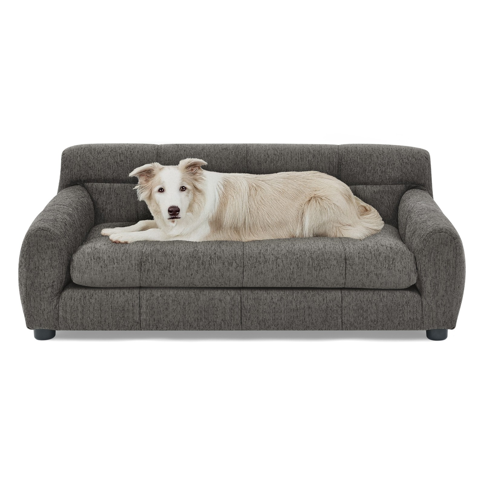 Soft Comfortable Pet Sofa Backrest Armrests Suitable for Small Medium Dogs Gray