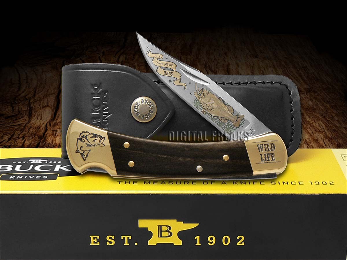Buck 110 Wild Life Series Bass Folding Hunter Custom Stainless Pocket Knife