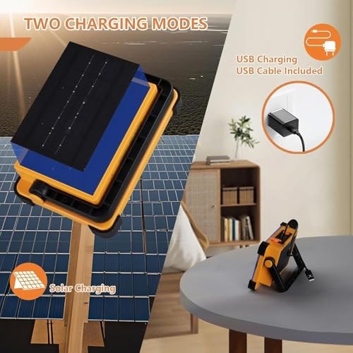 2 Pack 120W Solar Rechargeable Work Light, 144 LED 10000LM Yellow 2 Pack