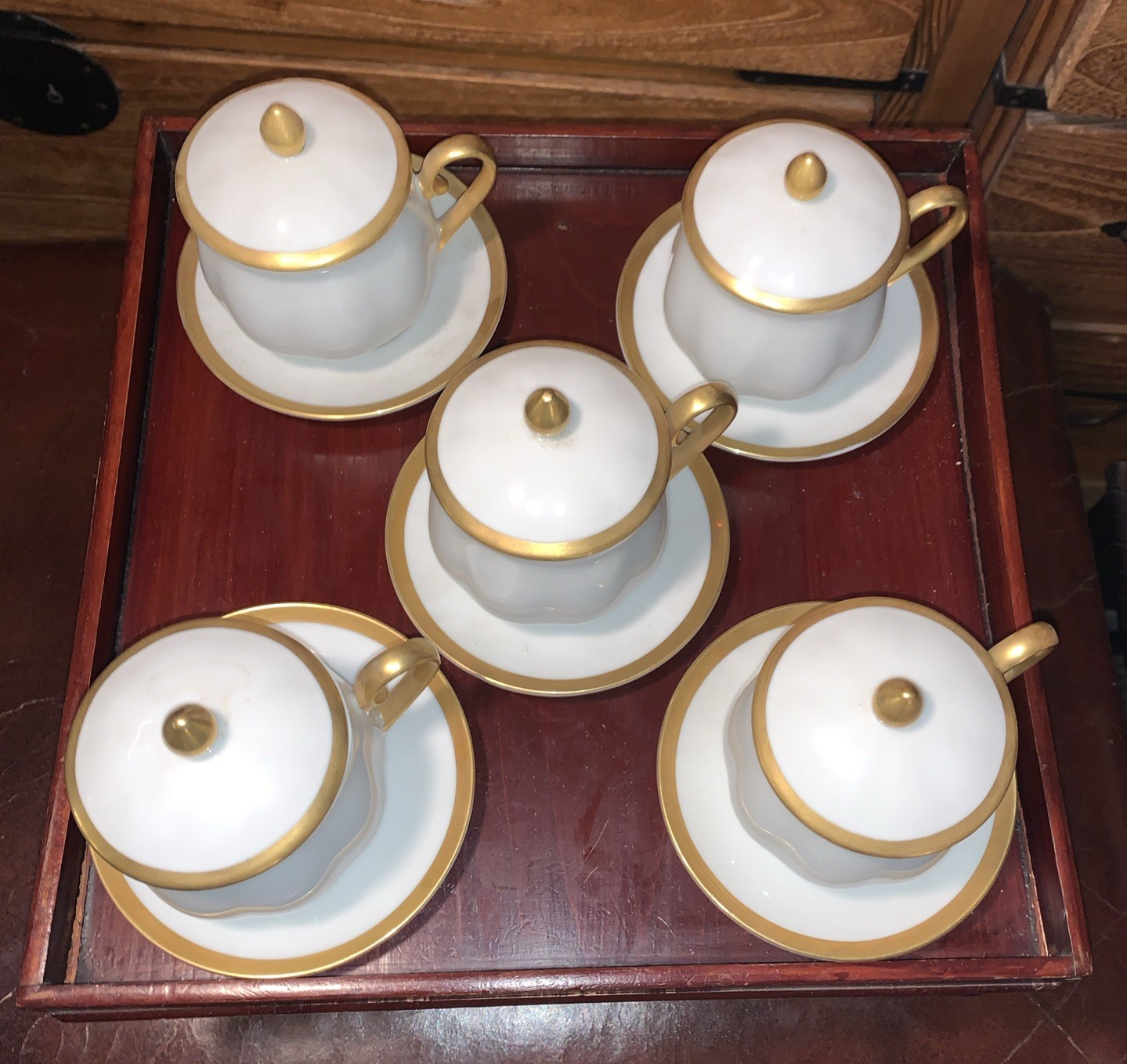 SEYEI Fine Japanese China•Set of Five(5) 3 Piece Demitasse • MidCentury 1950's