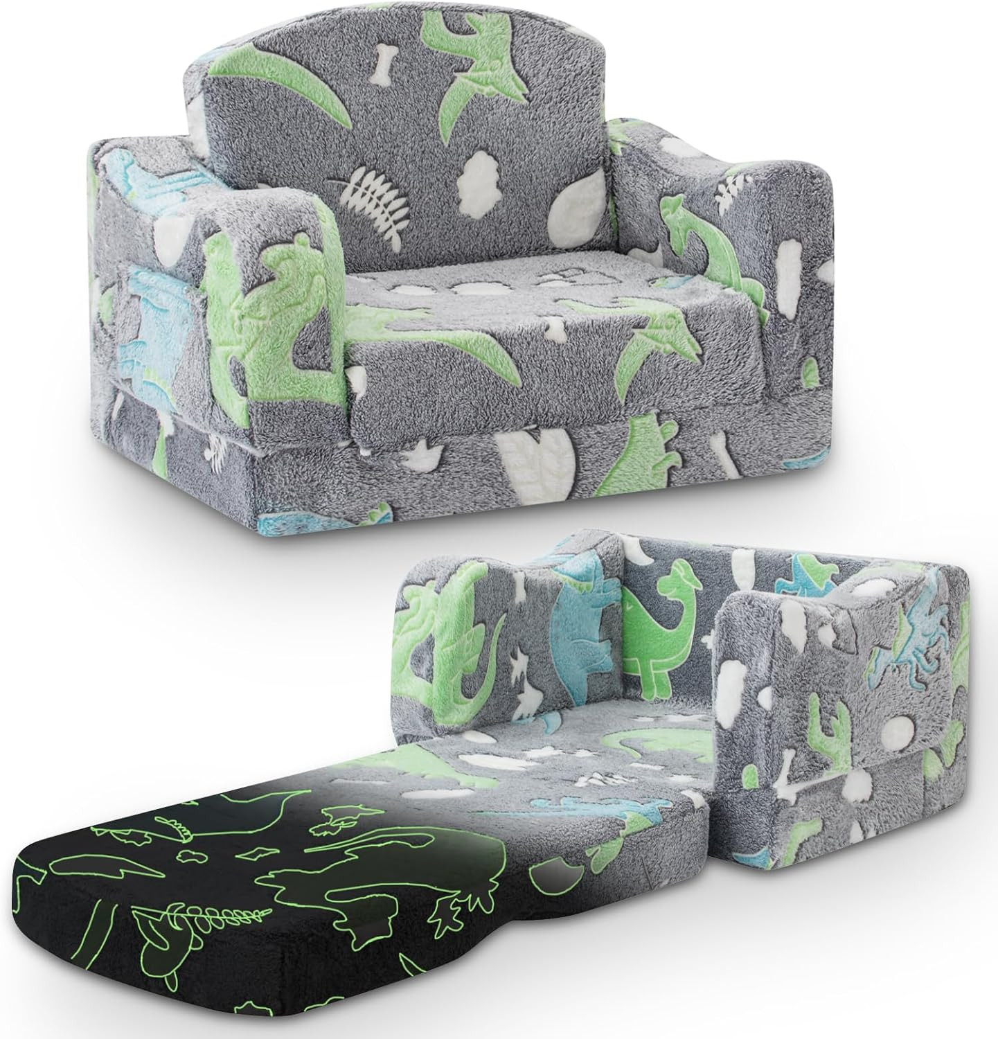 Thick Comfy Toddler Chair and Couch for Kids,2-In-1 Soft Plush Fold Out Sofa for