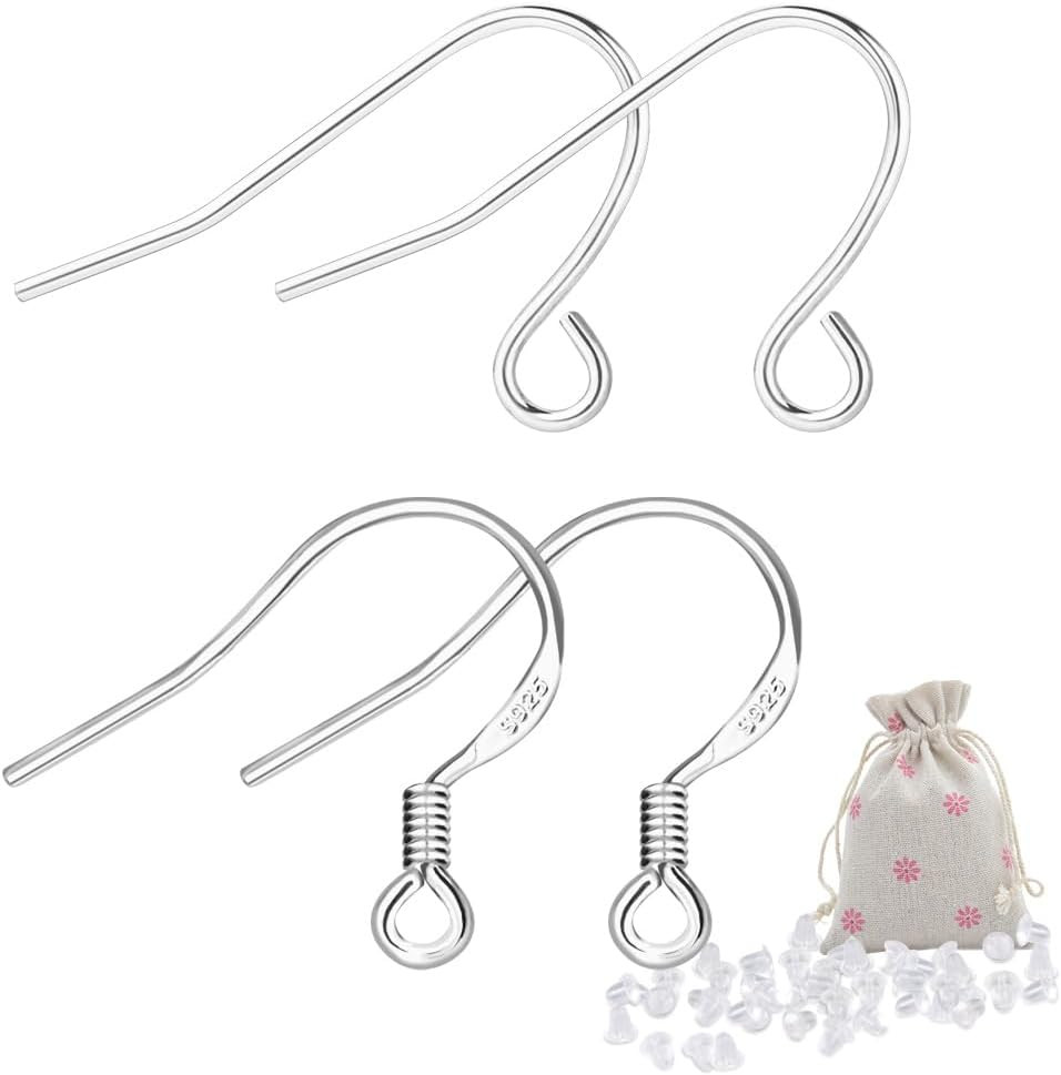 S925 Sterling Silver Earring Hooks Hypoallergenic 200Pcs Ear Wires + Fish Hooks