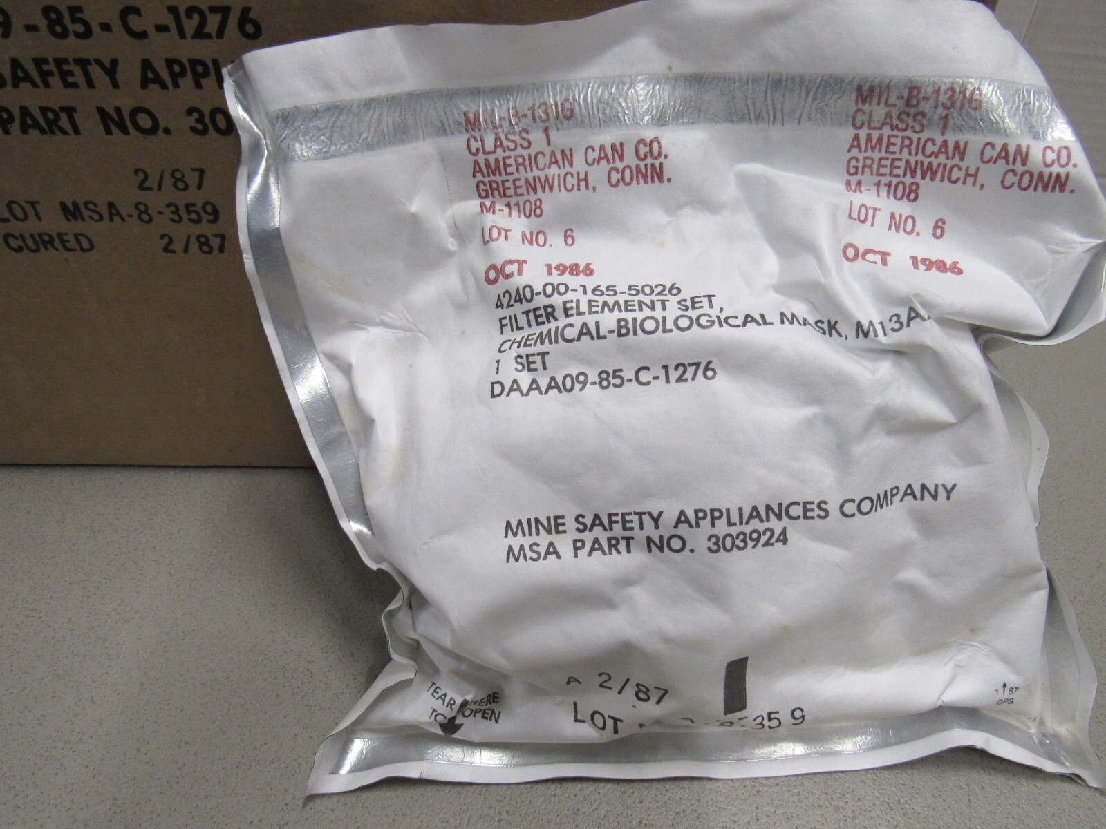US M17 A1 A2 Gas Mask Filter Set MSA Mine Safety Appliance NOS 1987