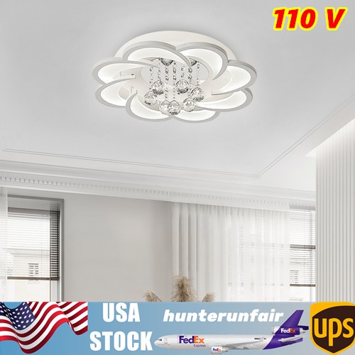 LED Flower Shape Chandelier Fixture Acrylic Crystal Flush Mount Ceiling Flush