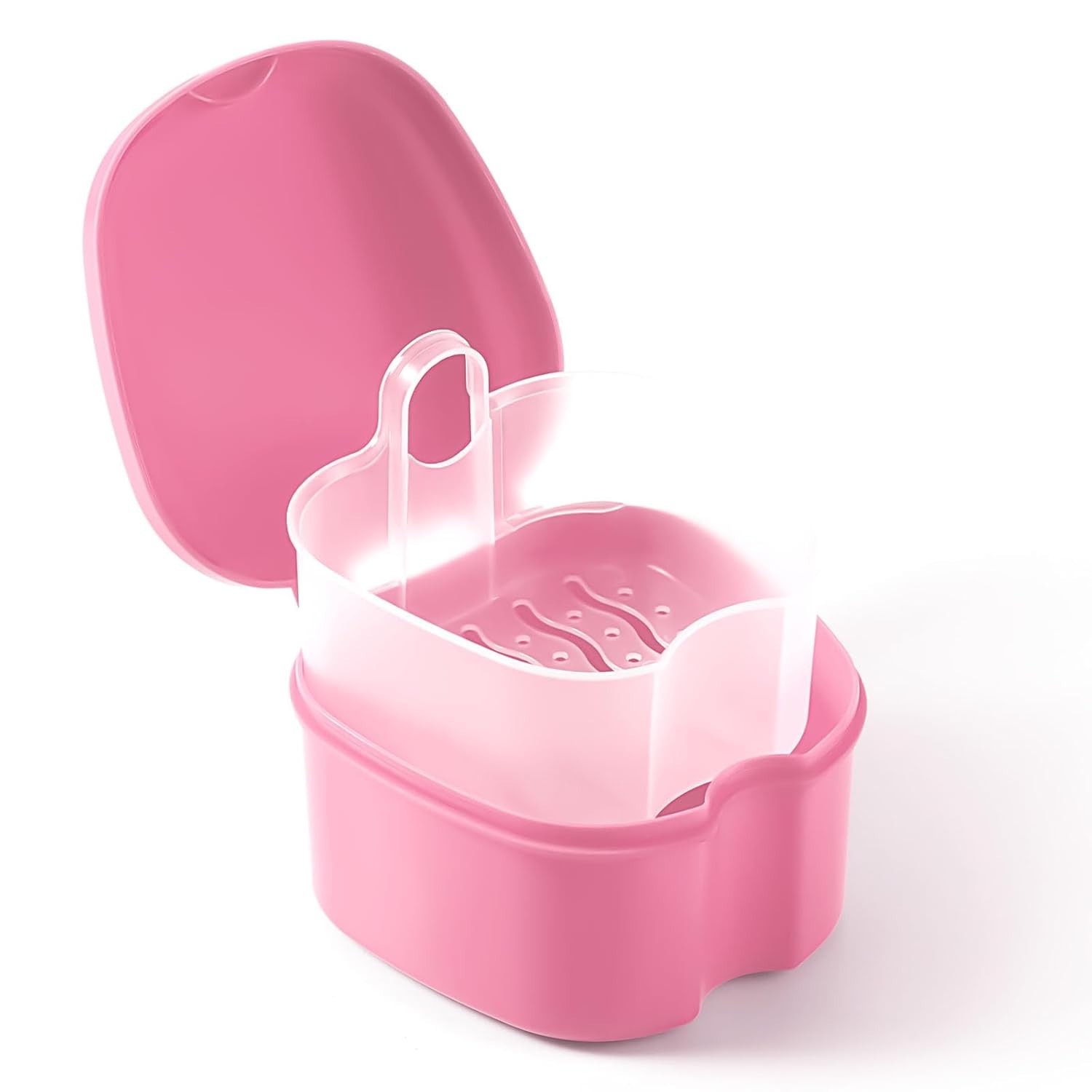 Compact Denture Bath Cup with Built-in Strainer for Effortless Hygiene – Pink