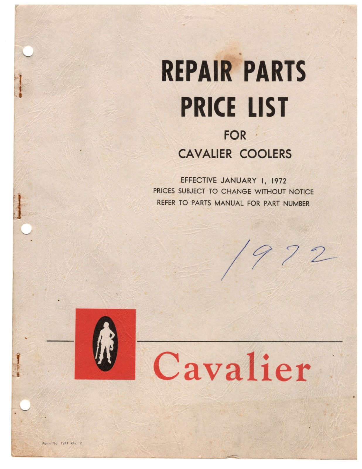 Repair Parts Price List For Cavalier Coolers  59 pages- You Select Option