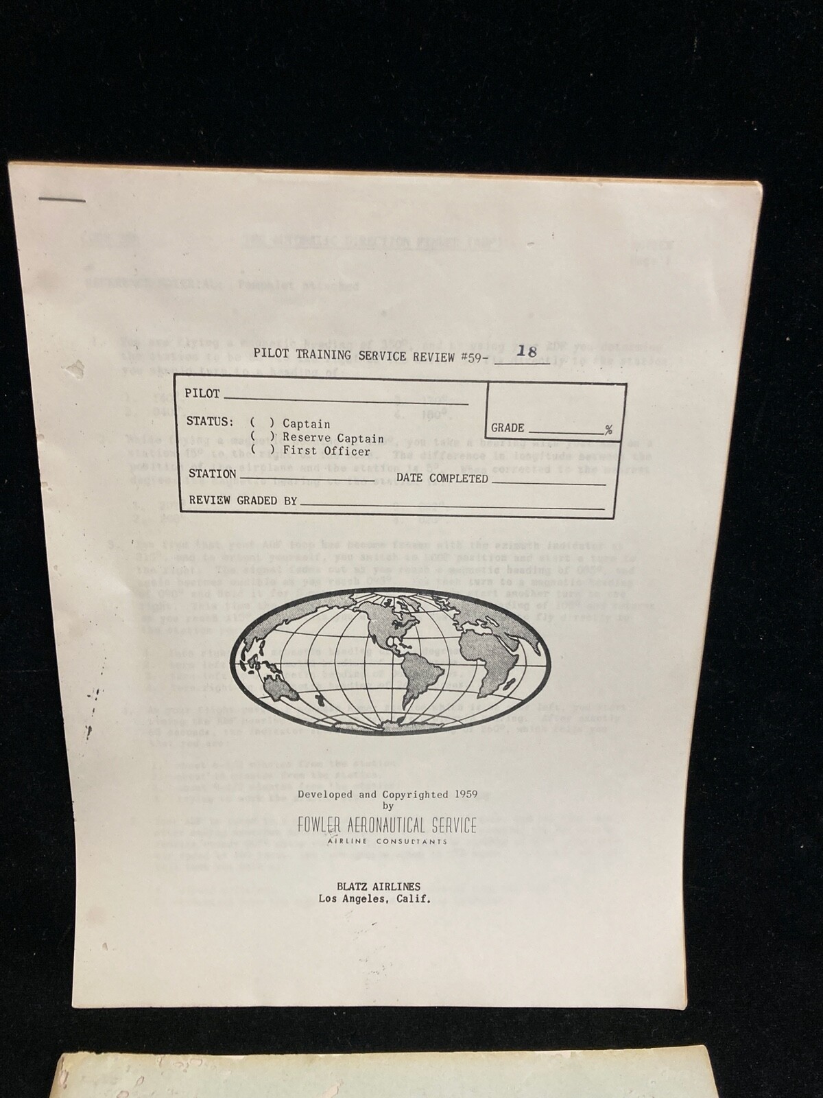 1959 ADF, AUTOMATIC DIRECTION FINDER TRAINING MANUAL, FOWLER AERONAUTICAL SERVIC