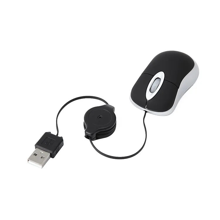 USB mini mouse optical design optical mouse PC laptop cable rollable Black