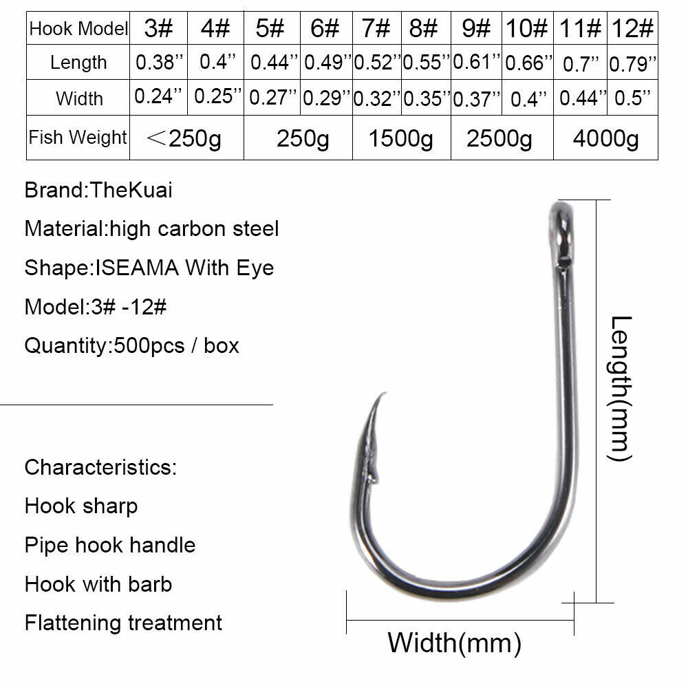 1000pcs Fish Hooks 10 Sizes Fishing Black Silver Sharpened With Box Quality kit