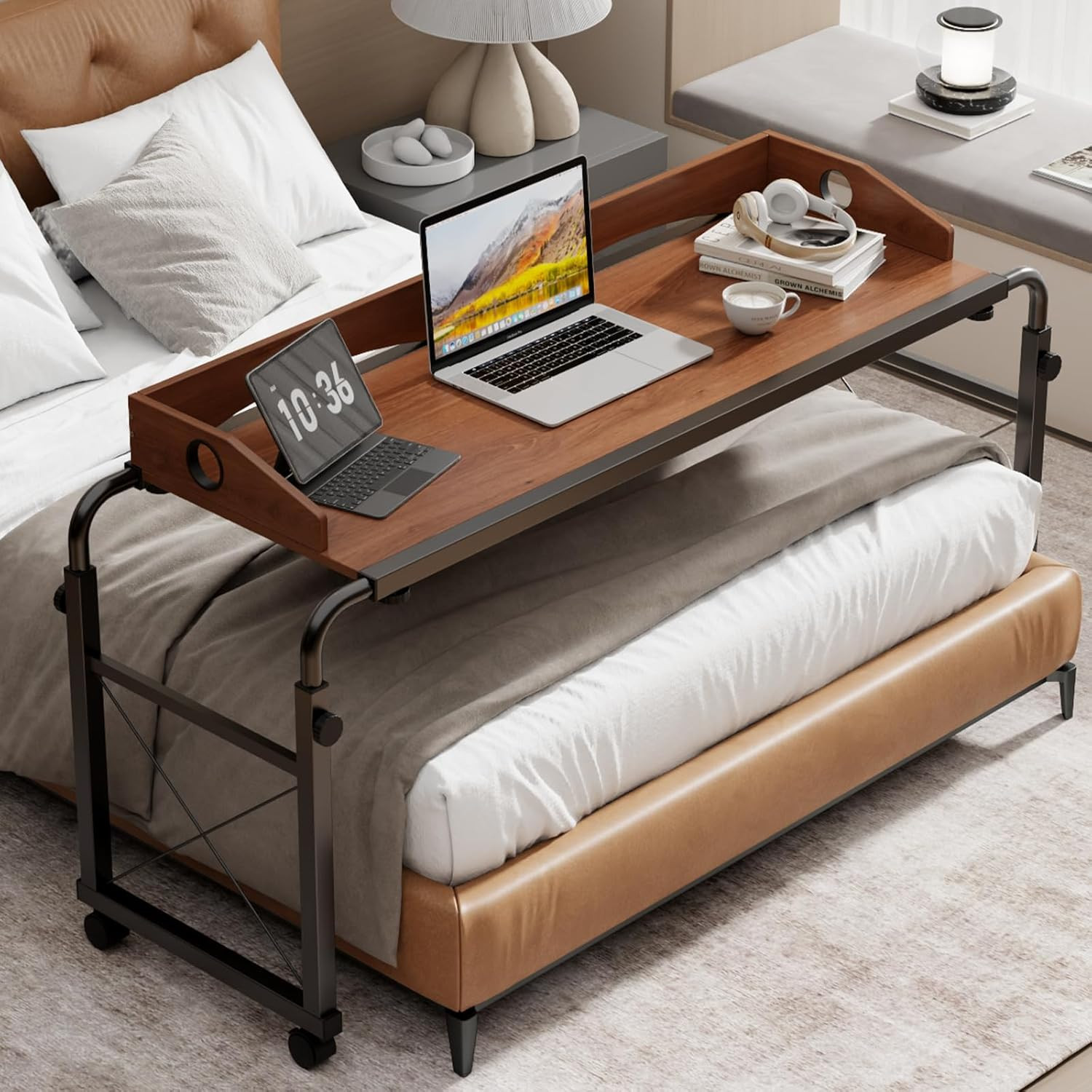Laptop Desk for Bed, Adjustable Height & Length Laptop Bed Table,Overbed Table w