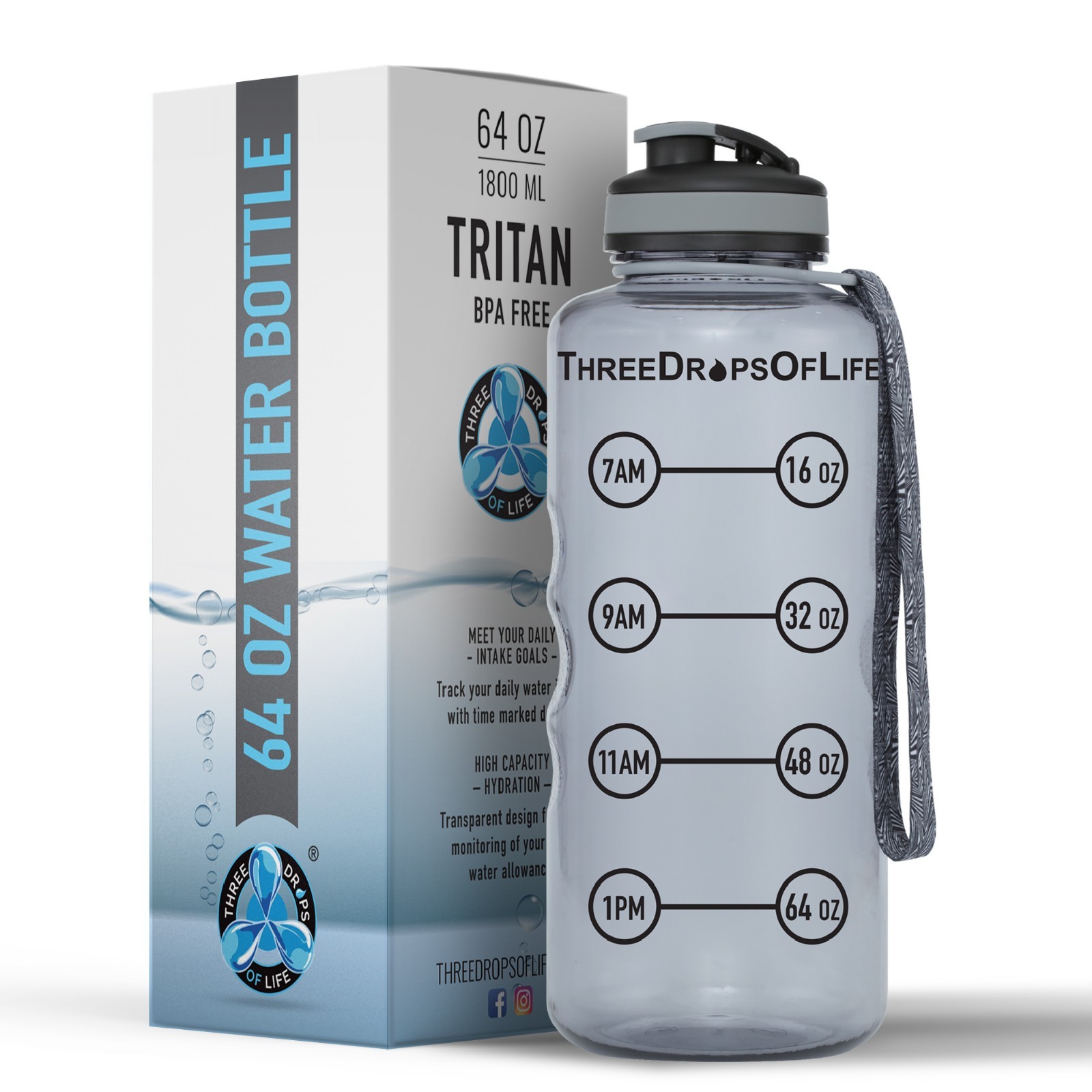 Large 64oz Tritan Sports Water Bottle - Largest Bottle in Time Tracker Family
