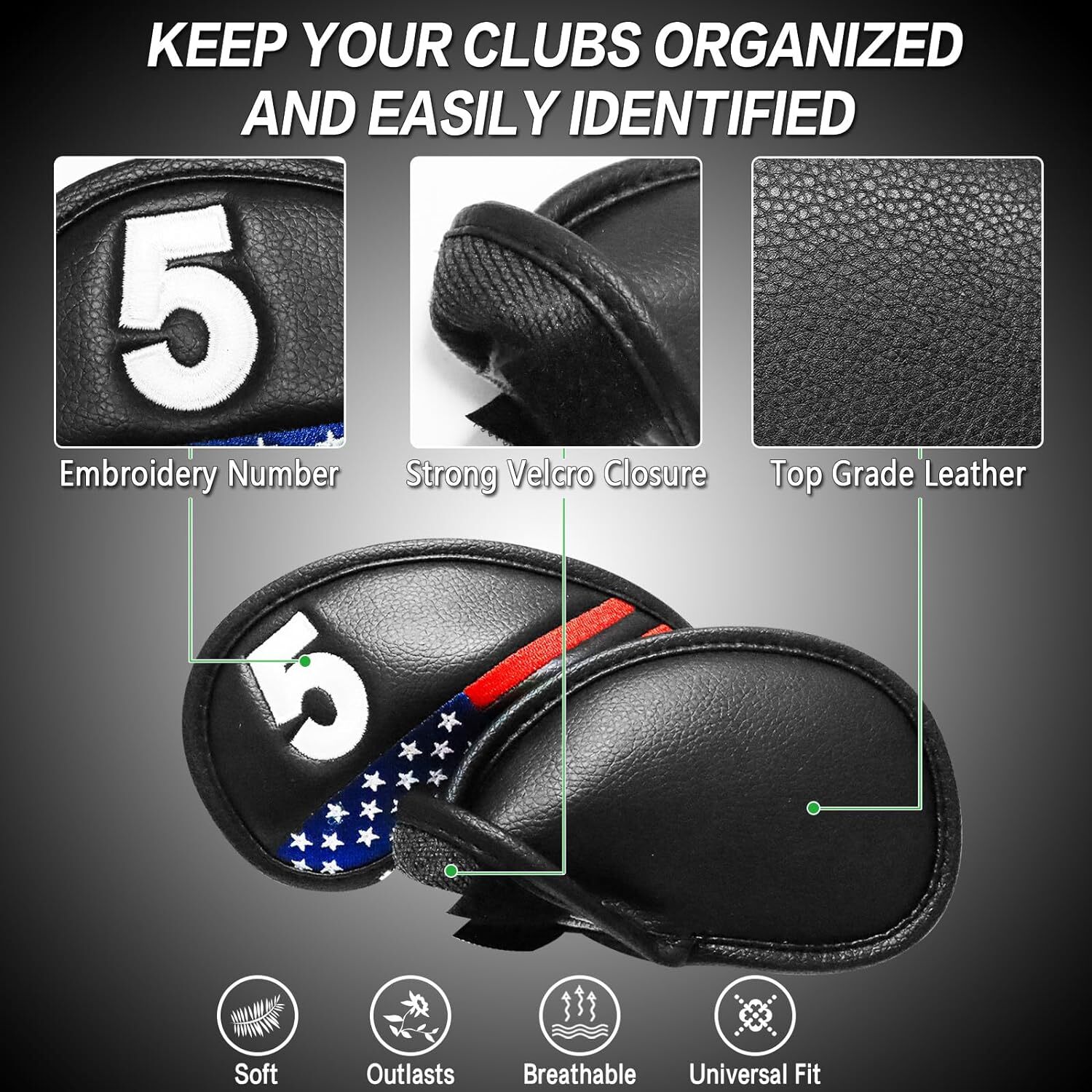 Golf Iron Covers Iron Head Covers Set 11pcs/Set Universal Fit Main Iron Clubs