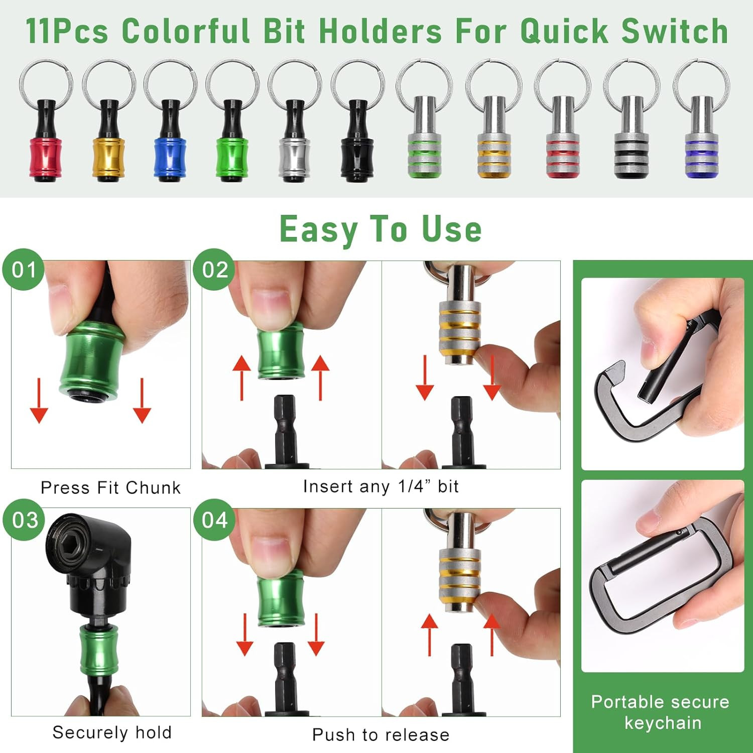 20x 1/4" Hex Shank Drill Bit Holder Keychain Impact Drill Sockets Adapter Driver